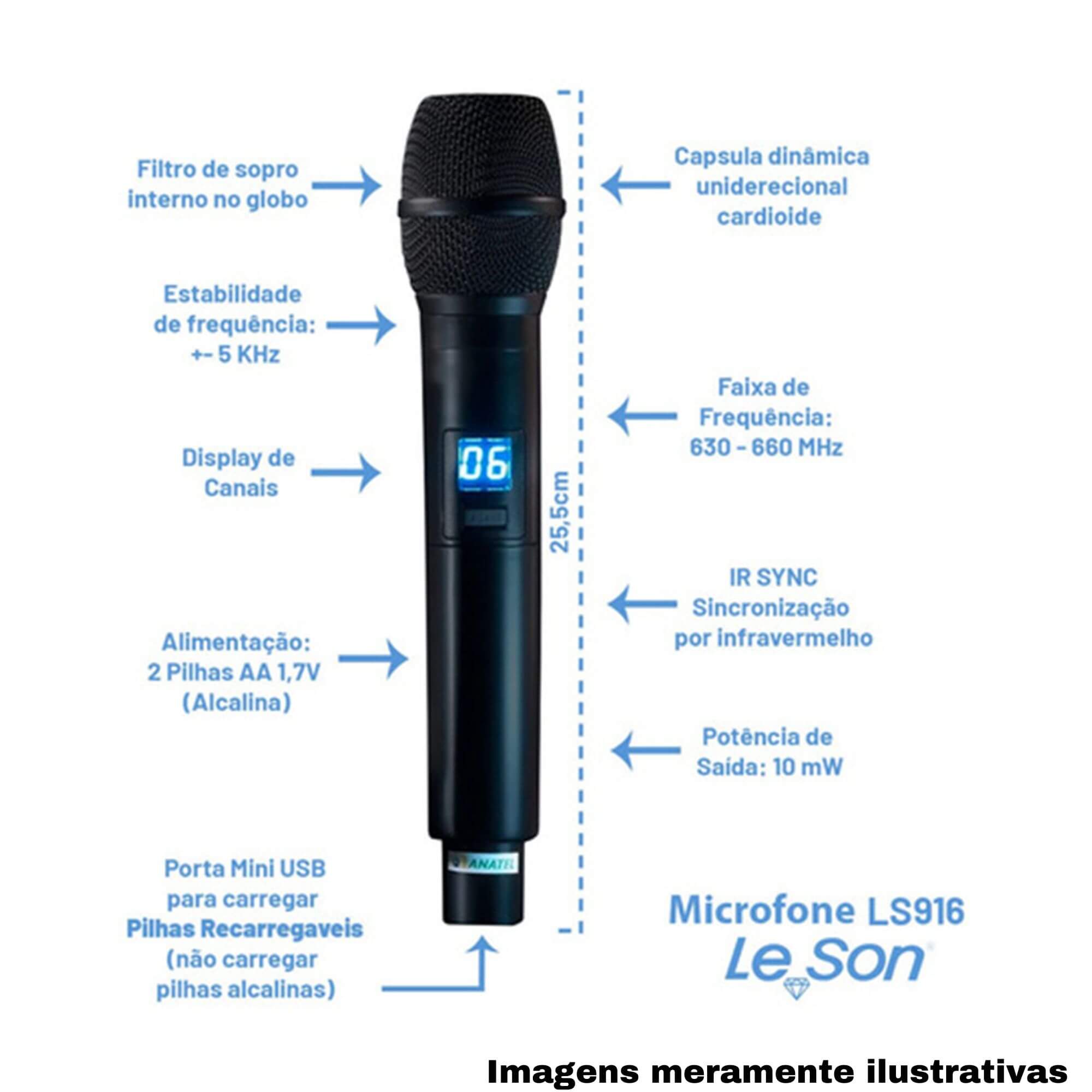 COMP Kit c/ 2 Microfones Sem Fio Duplo Digital de Multifrequência LS916 Leson - 2AM0LS916