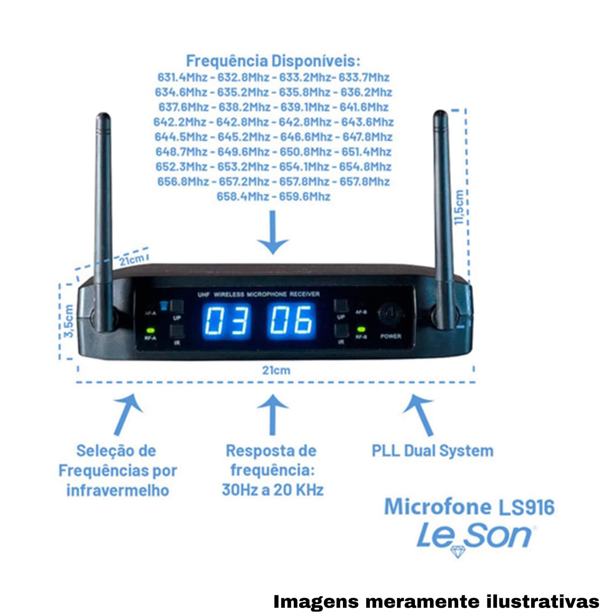 COMP Kit c/ 2 Microfones Sem Fio Duplo Digital de Multifrequência LS916 Leson - 2AM0LS916