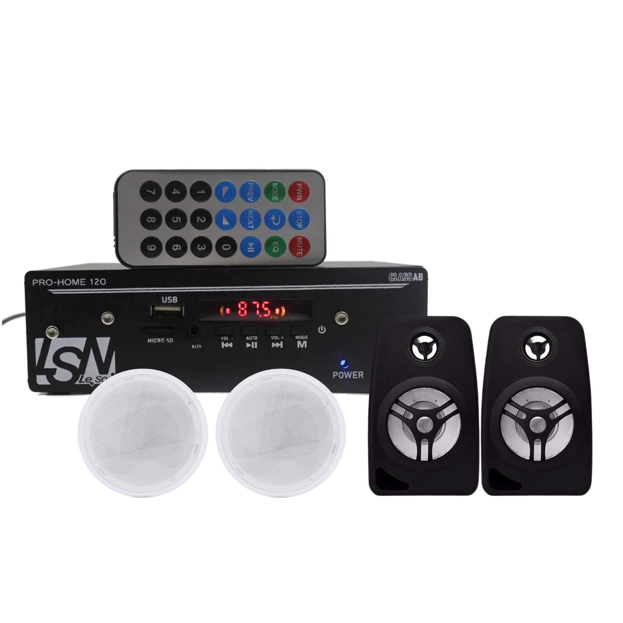 COMP Kit Amplificador Receiver 120W + Arandelas 110W RMS Orion 6' + Caixa 70W RMS 8 Ohms Leson