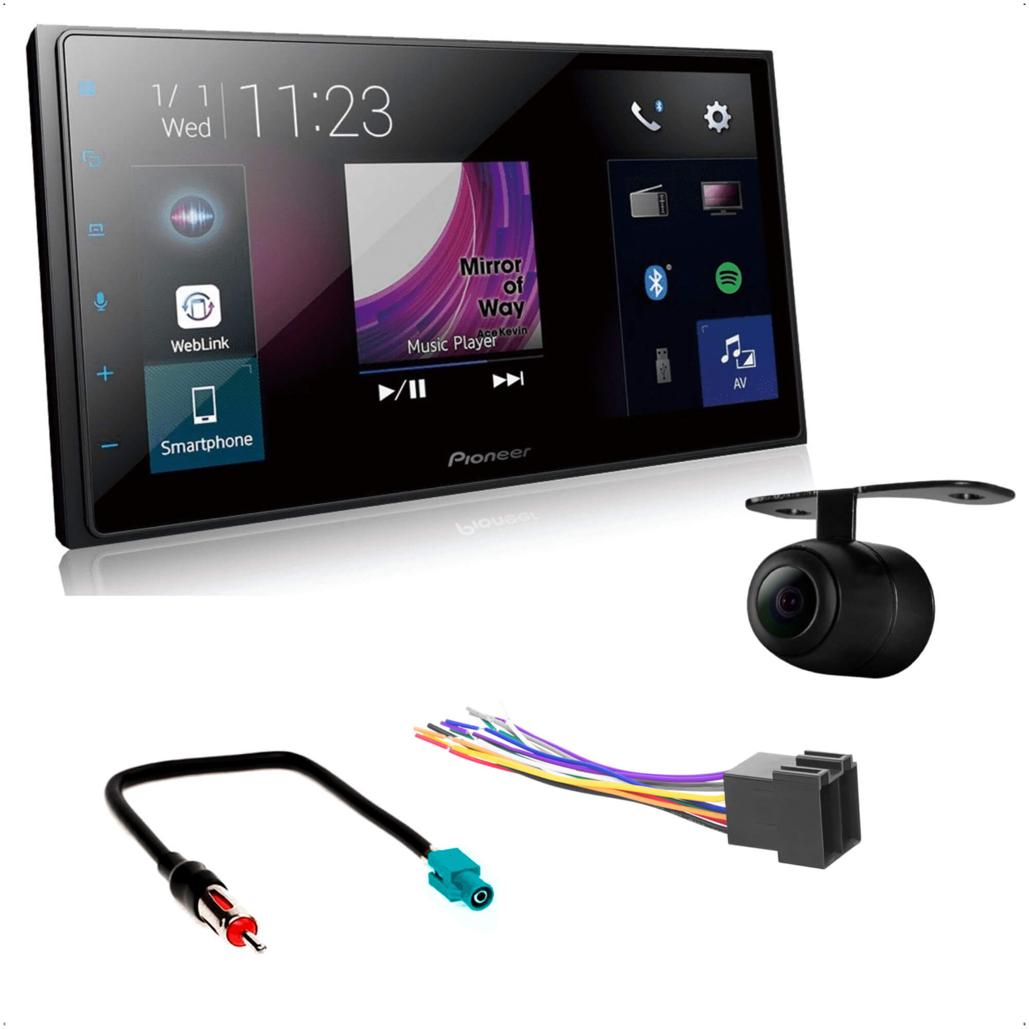 COMP Kit Multimídia Pioneer DMH-Z5380TV Strada e Fiorino 2021 + Câmera de ré + Chicotes