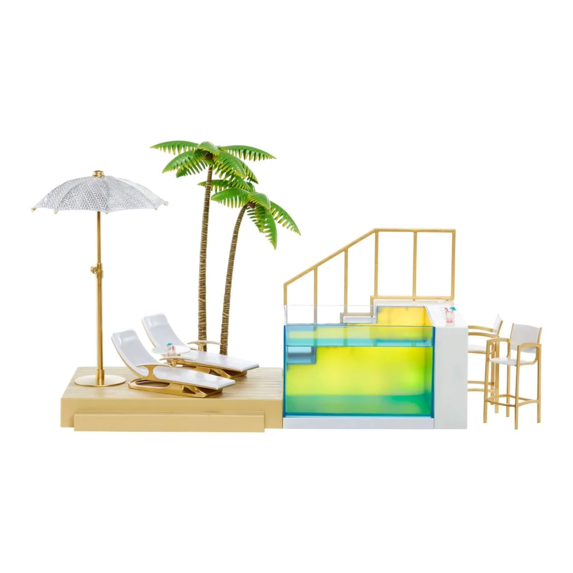 COMP Playset Piscina e Praia Rainbow High Pacific Coast + Boneca Swim e Style Skyler 27cm MGA