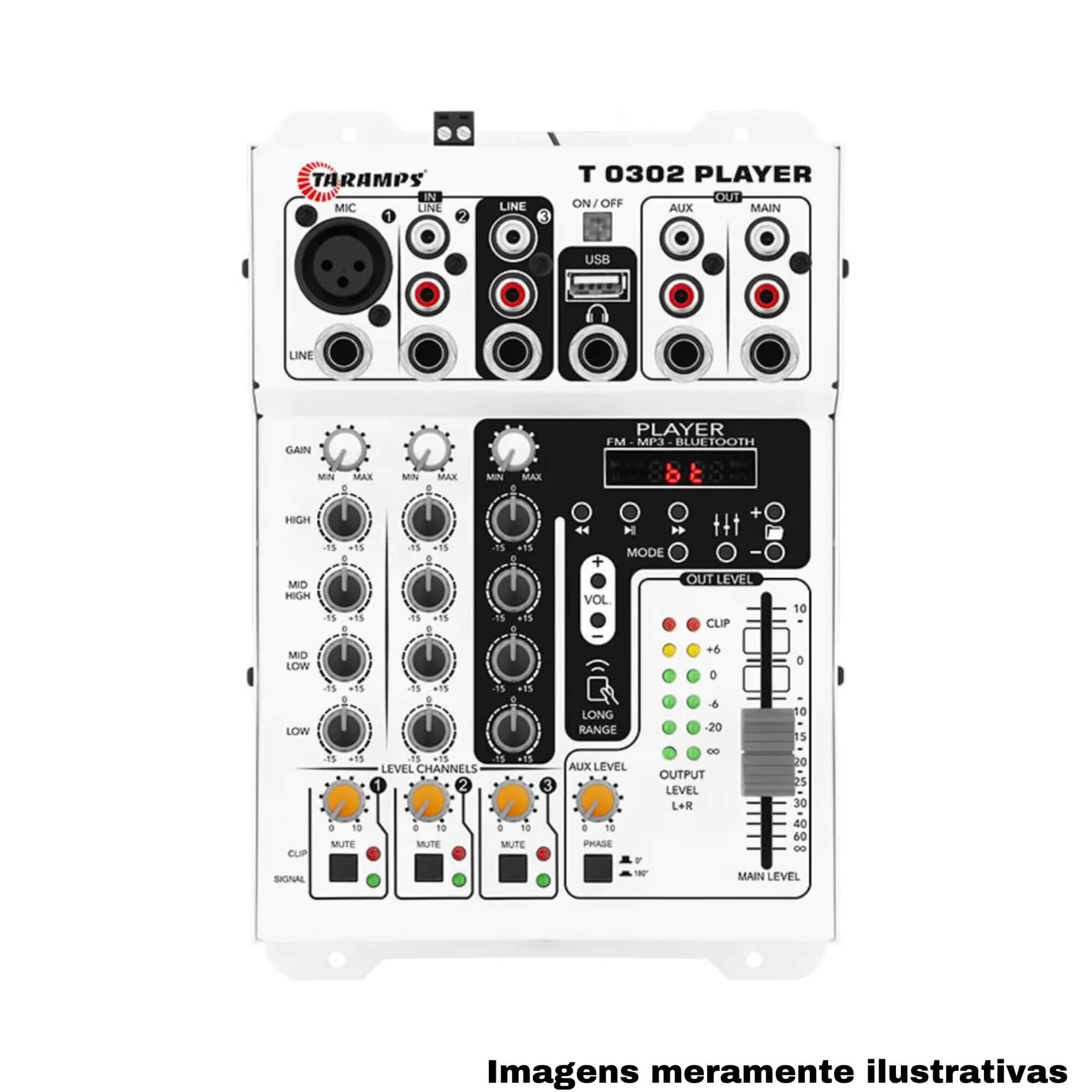 Mesa de Som Automotivo / Som Ambiente T 0302 Player 3 Canais Taramps - 901828