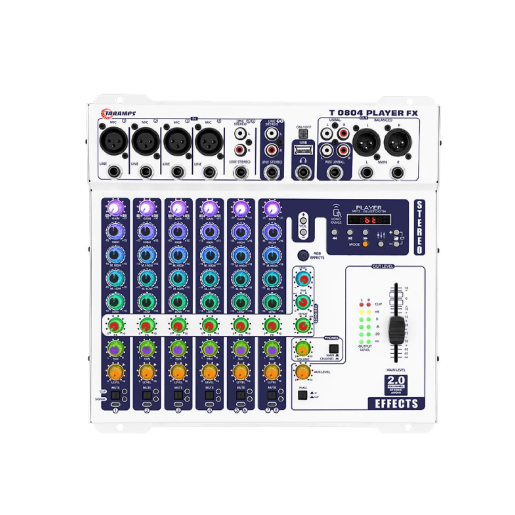 Mesa de Som Player Stereo FX 8 Canais Multicolor (RGB) T 0804 Taramps - 902115