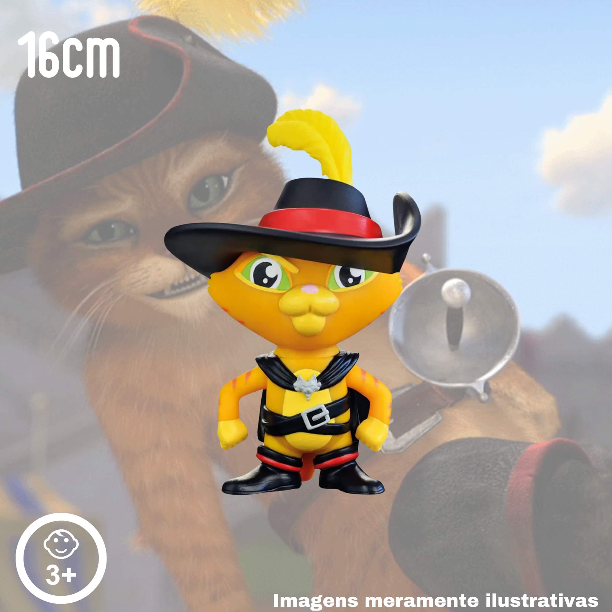 COMP Kit Fandom Box Shrek Burro Gato de Botas Boneco Colecionável 16cm Vinil Atóxico Lider - 3477