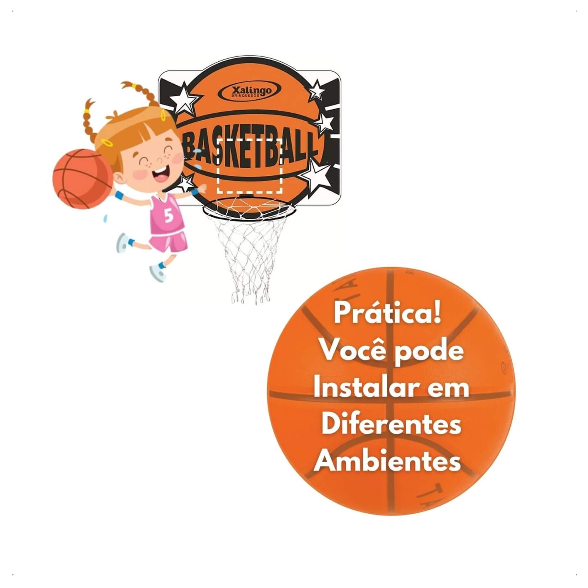 COMP Kit 4 Bolas Tamanho 3 + Cesta de Basquete Infantil  Indicado para 4 aos 6 anos - Xalingo 28687