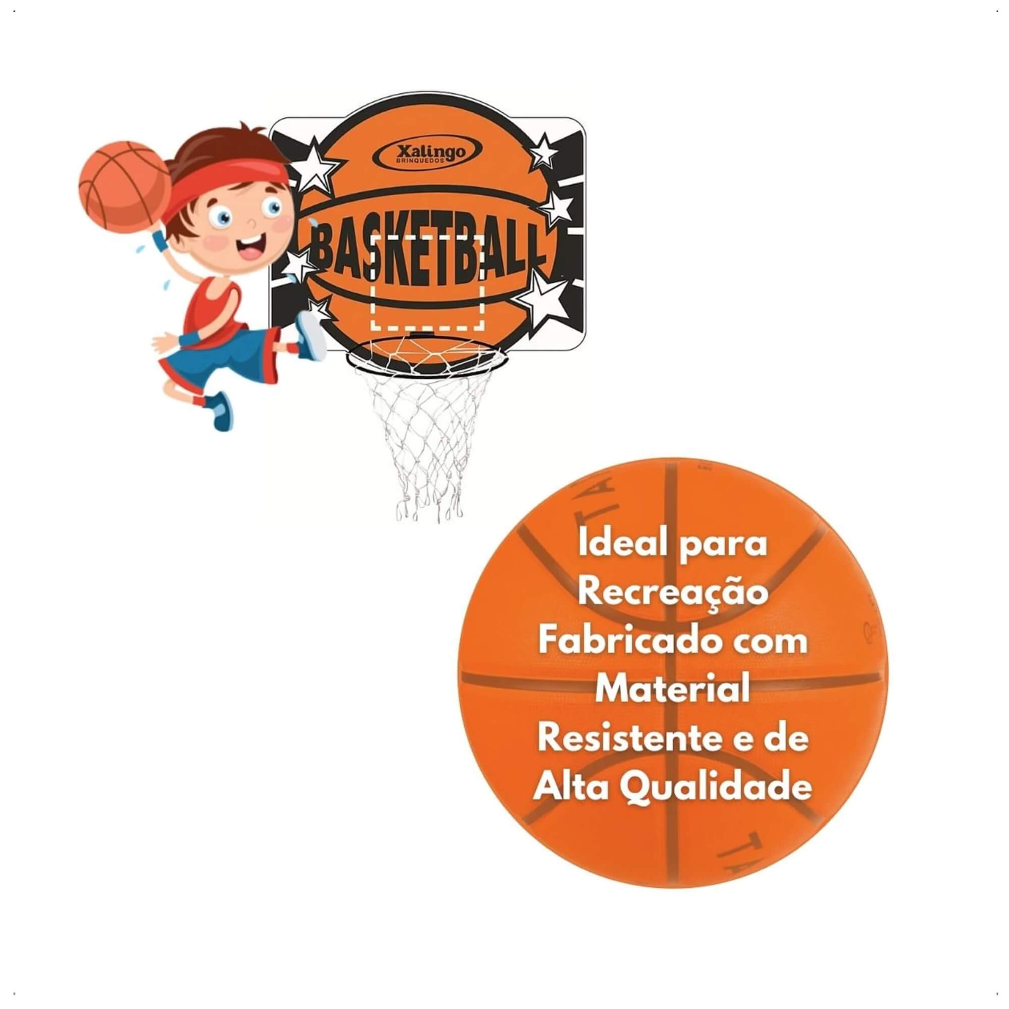 COMP Kit 4 Bolas Tamanho 3 + Cesta de Basquete Infantil  Indicado para 4 aos 6 anos - Xalingo 28687