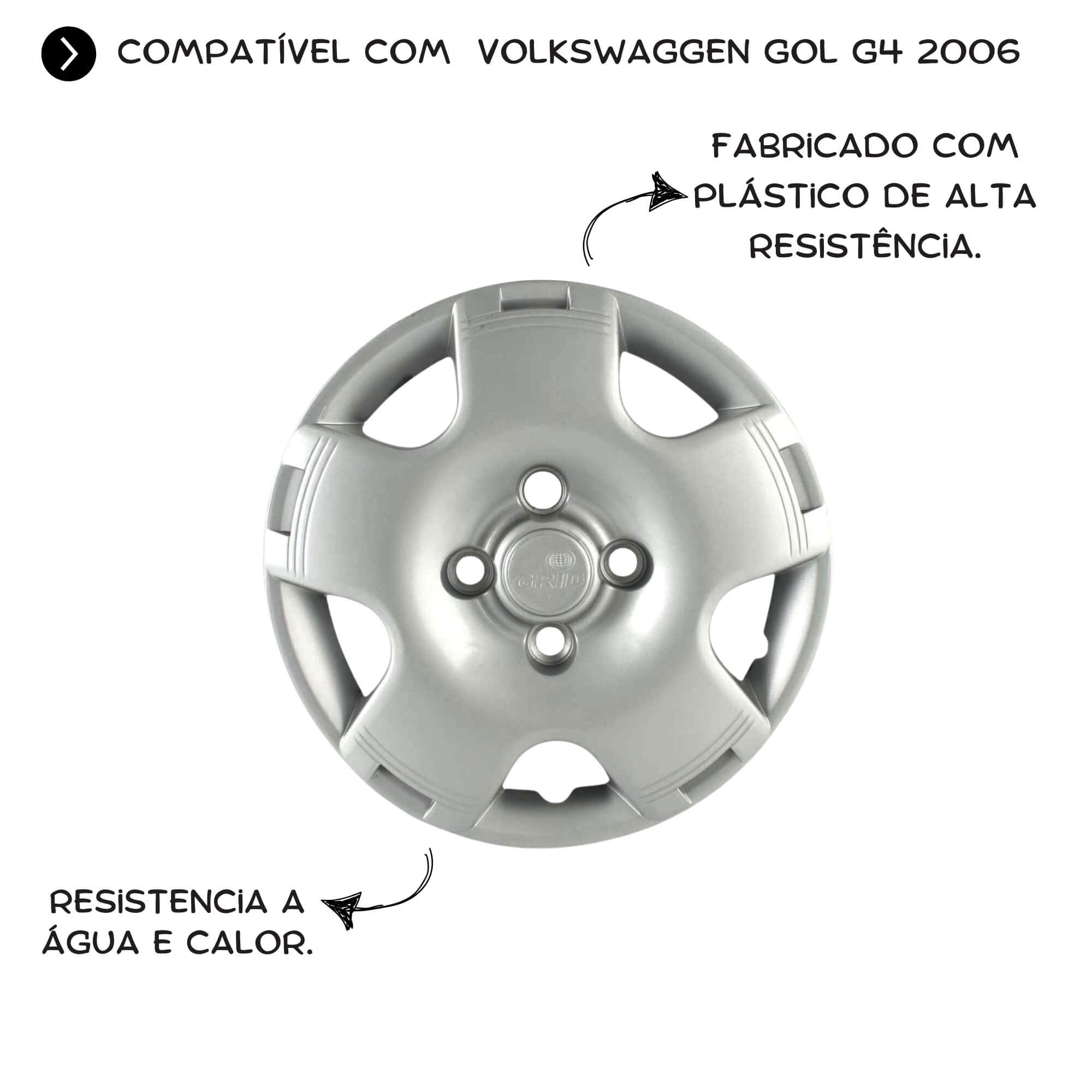 Calota Prata Aro 13" Gol G4 2006 Cubo Alto (Jogo c/ 4 Calotas) Grid - 060CA-PTA-E