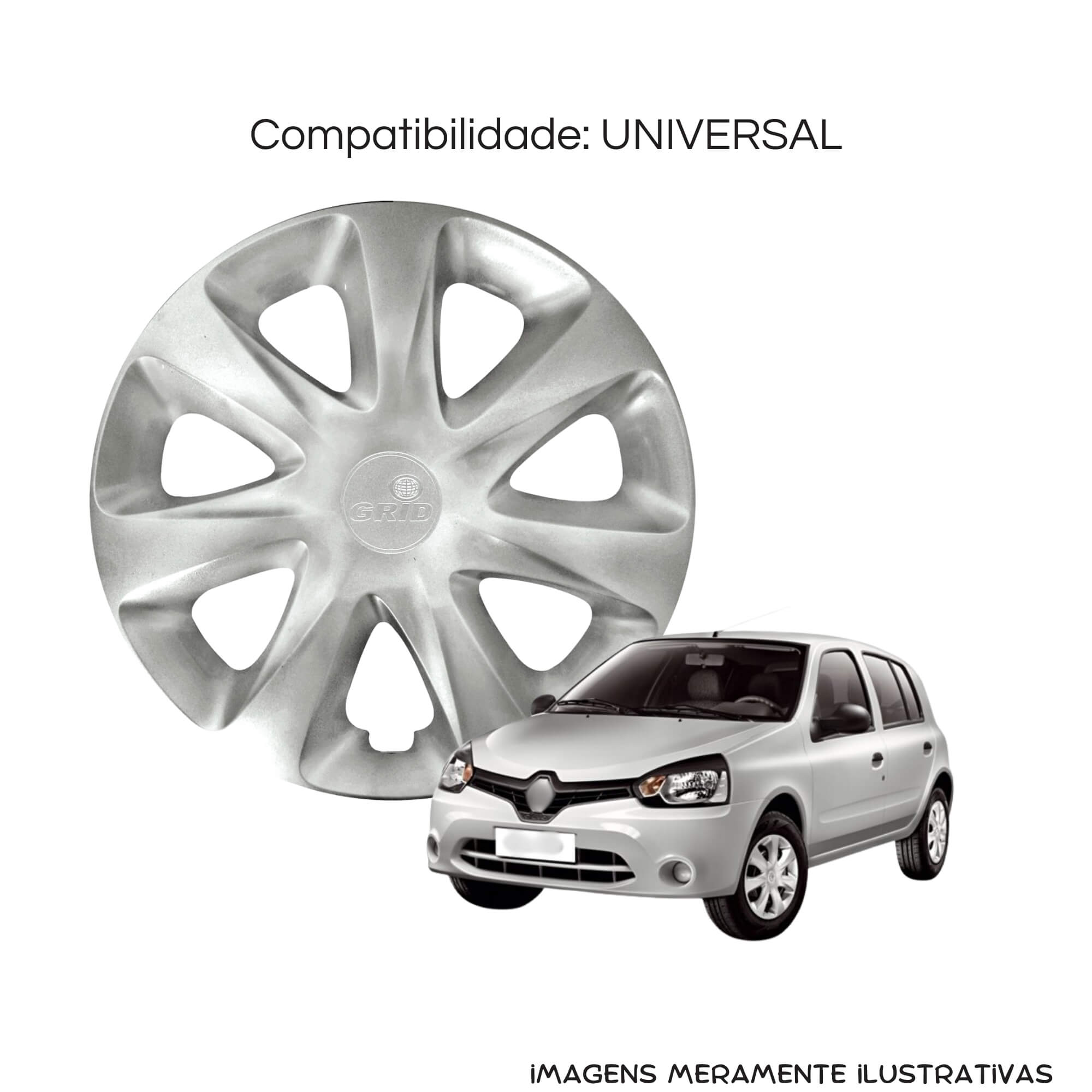 Calota Aro 13" Prata Universal Renault Clio 2014 / 2015 (Jogo c/ 4 Calotas) Grid - 186AR-PTA-E