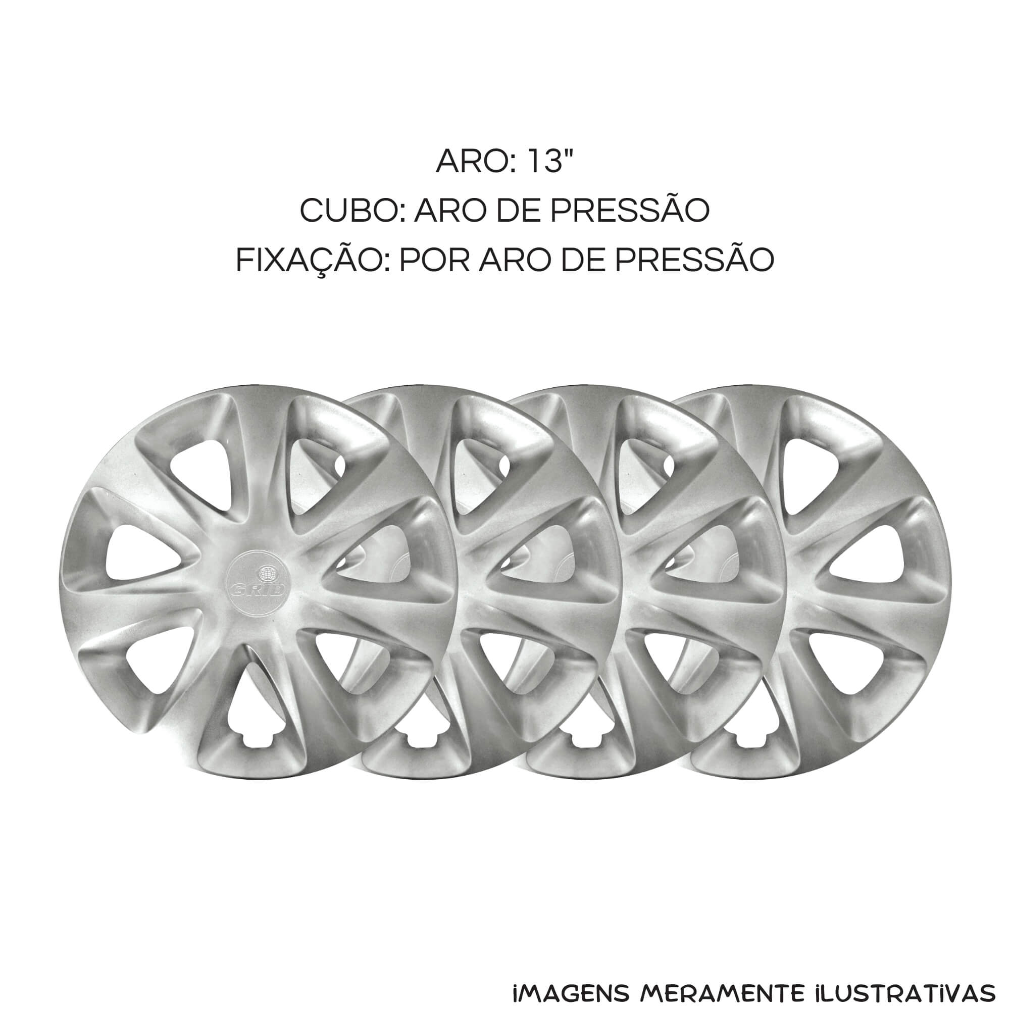 Calota Aro 13" Prata Universal Renault Clio 2014 / 2015 (Jogo c/ 4 Calotas) Grid - 186AR-PTA-E