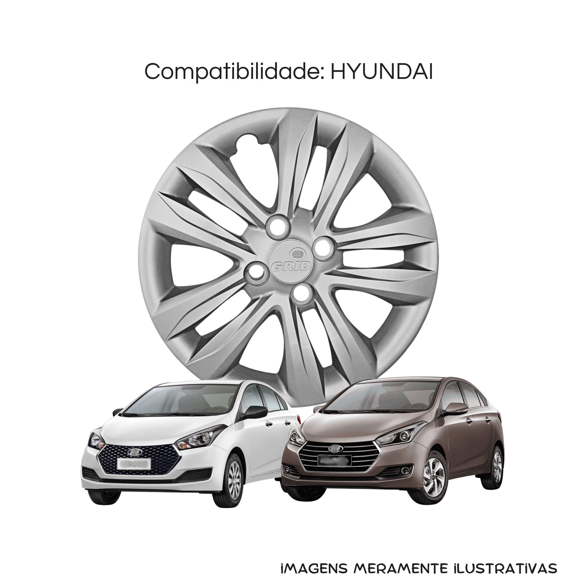 Calota Aro 14" Prata Hyundai HB20 HATCH / SEDAN 2016/18 (Jogo c/ 4 Calotas) Grid - 191CB-PTA-E