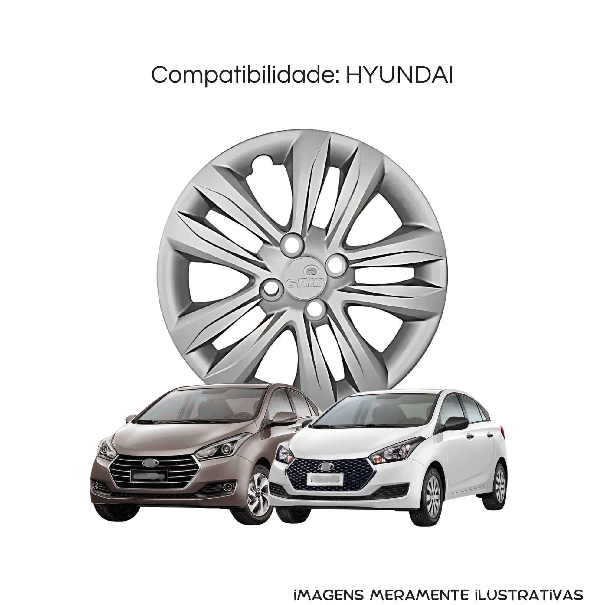 Calota Aro 15" Prata Hyundai HB20 HATCH / SEDAN 2016/18 (Jogo c/ 4 Calotas) Grid - 192CP-PTA-E