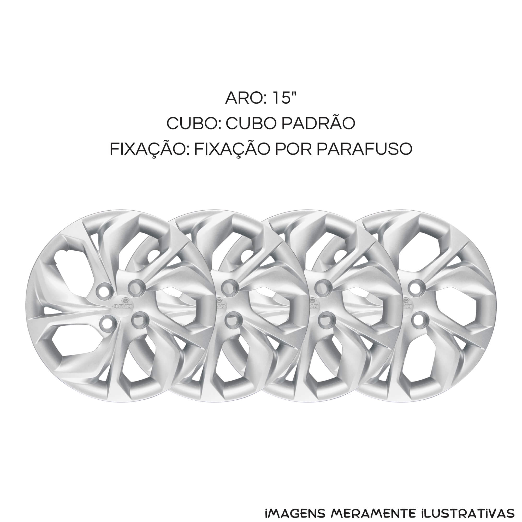 Calota Aro 15" Prata Mod Hyundai HB20 2020 (Jogo c/ 4 Calotas) Grid - 193CP-PTA-E