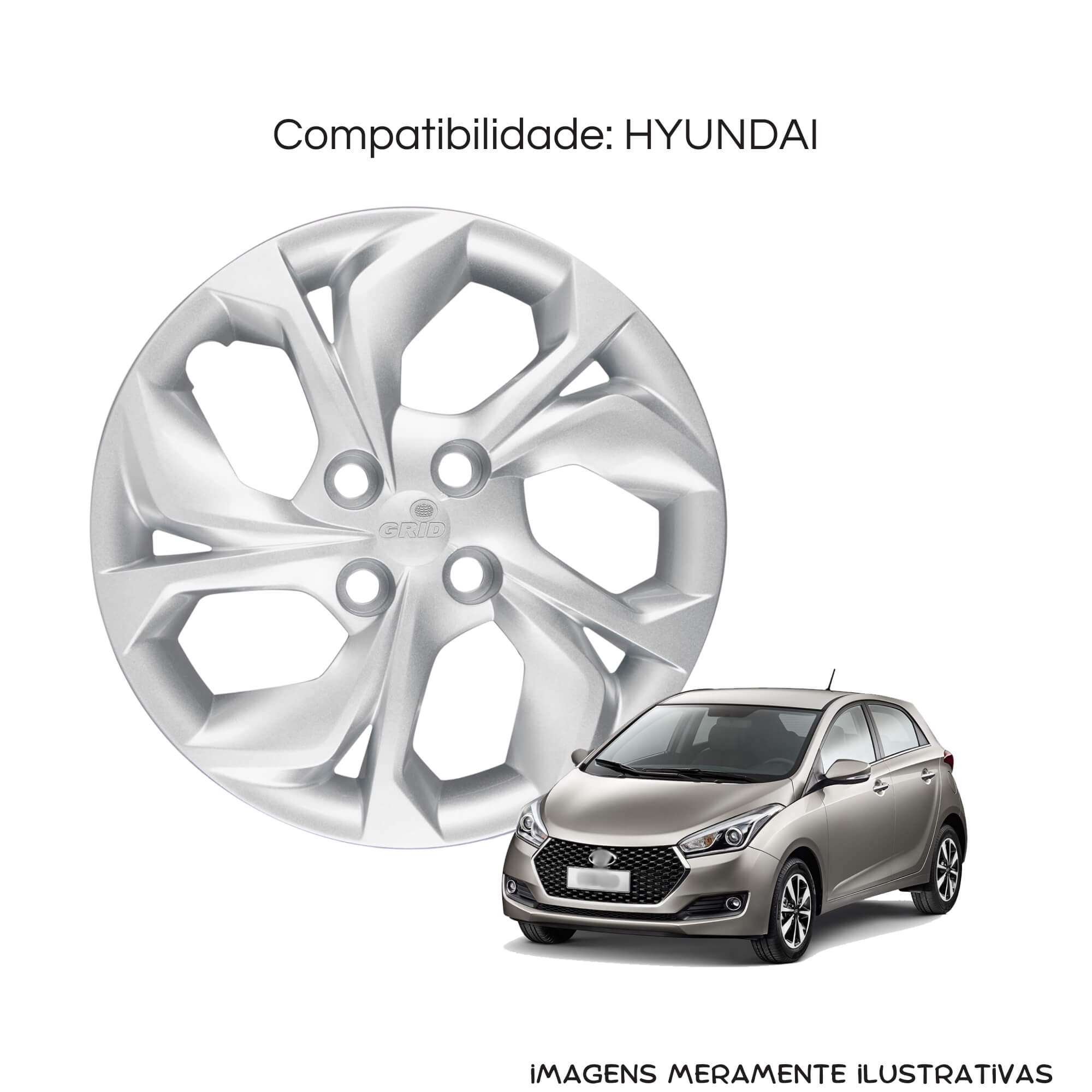 Calota Aro 15" Prata Mod Hyundai HB20 2020 (Jogo c/ 4 Calotas) Grid - 193CP-PTA-E