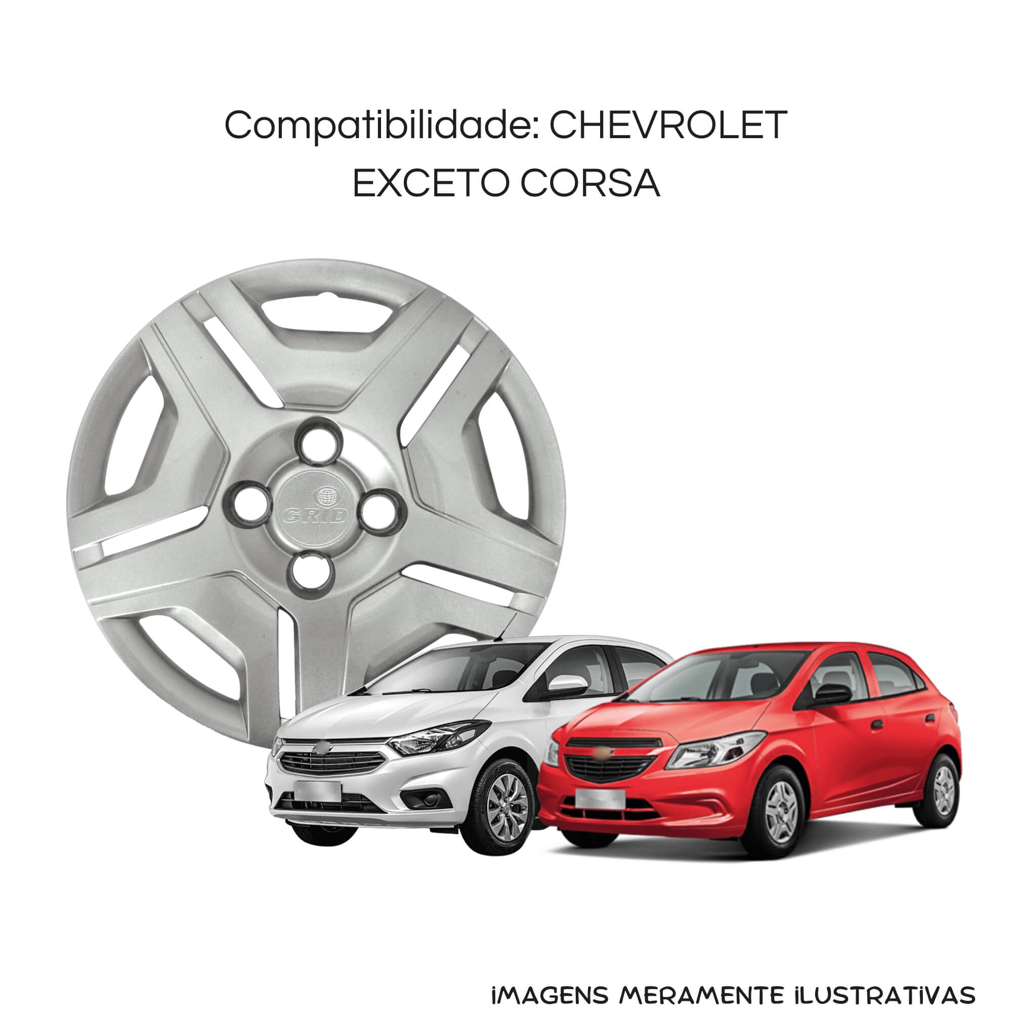 Calota Aro 14" Prata Chevrolet Onix / Prisma 2014/16 Joy 2017/18 (Jogo c/ 4) Grid - 194CB-PTA-E