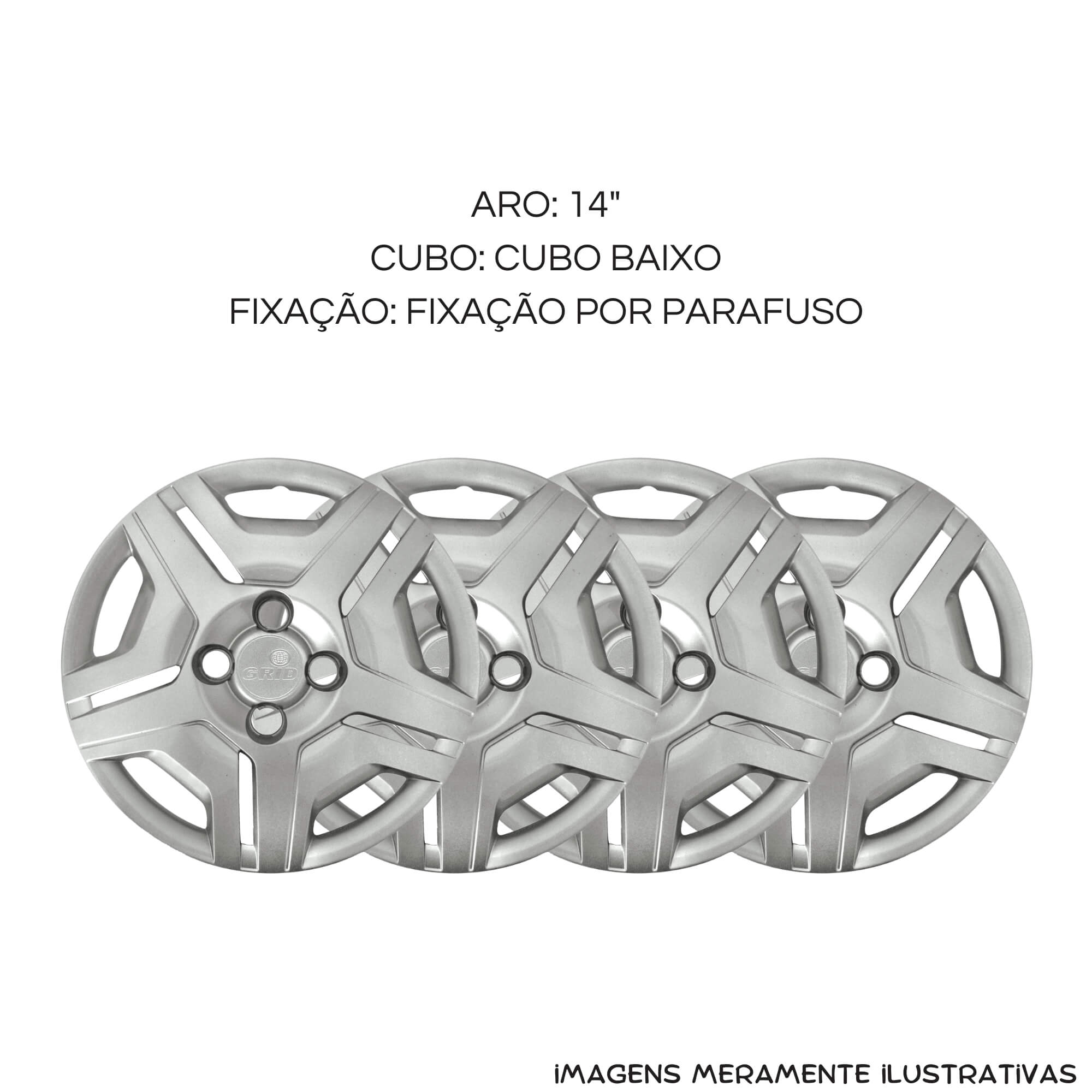 Calota Aro 14" Prata Chevrolet Onix / Prisma 2014/16 Joy 2017/18 (Jogo c/ 4) Grid - 194CB-PTA-E