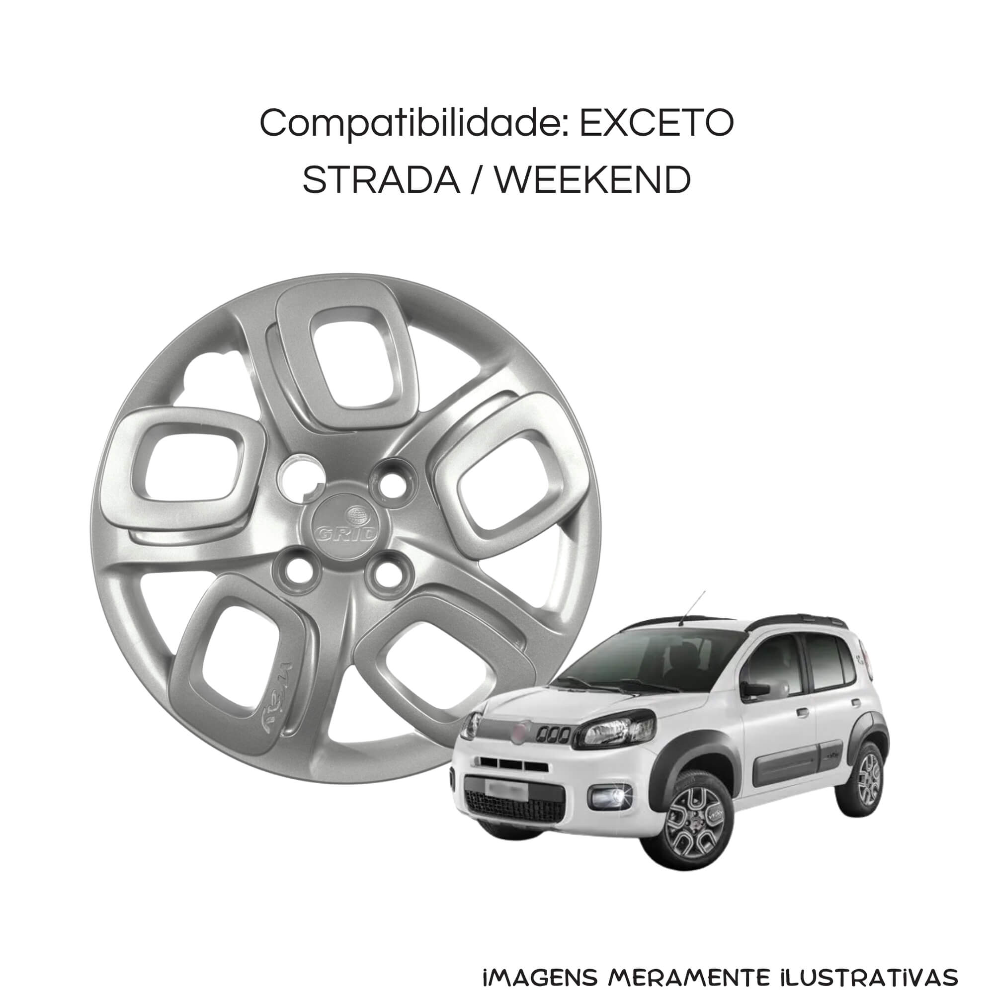 Calota Aro 14" Prata Mod Fiat Uno Way 2015 / 2016 (Jogo c/ 4 Calotas) Grid - 223CB-PTA-E