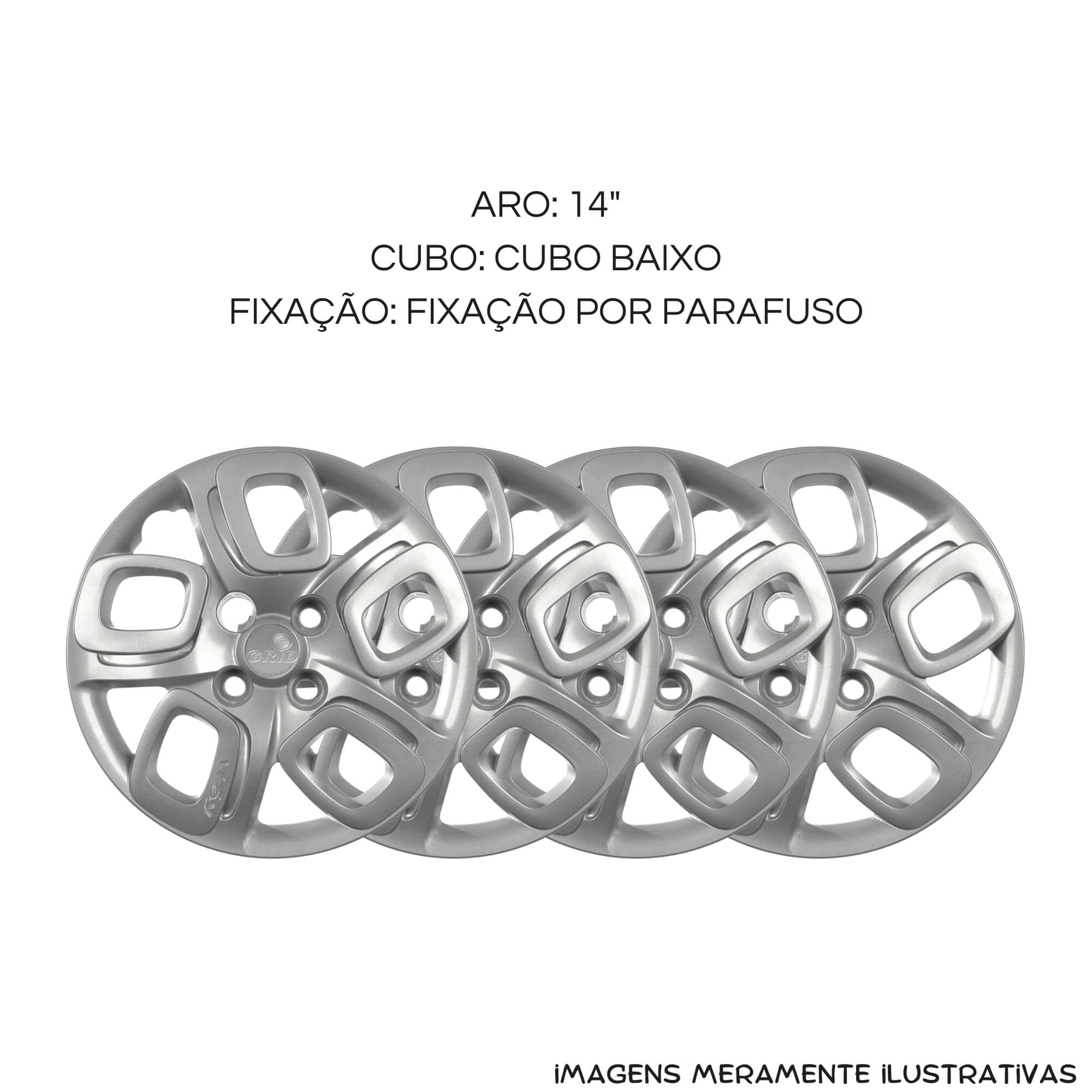 Calota Aro 14" Prata Mod Fiat Uno Way 2015 / 2016 (Jogo c/ 4 Calotas) Grid - 223CB-PTA-E