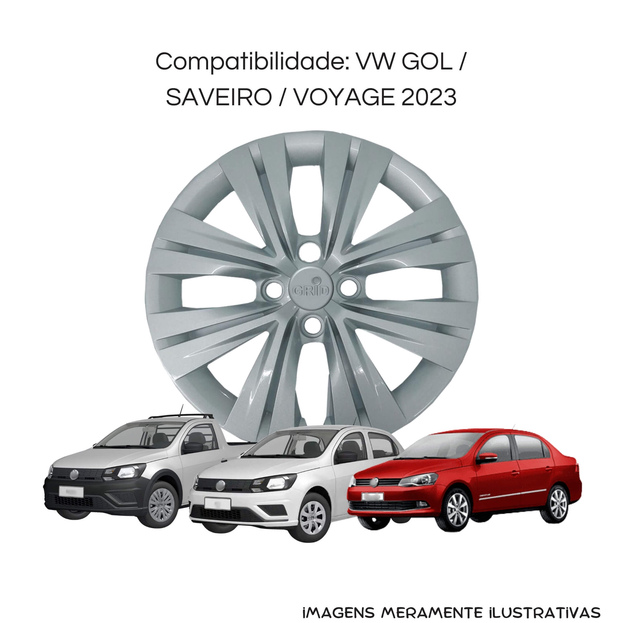 Calota 15" Prata Volkswagen Gol / Voyage / Saveiro 2023 (Jogo c/ 4 Calotas) Grid - 250CP-PTA-E