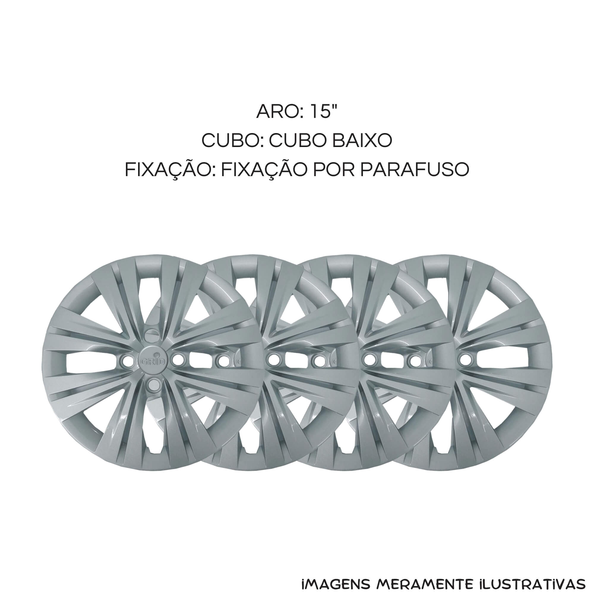 Calota 15" Prata Volkswagen Gol / Voyage / Saveiro 2023 (Jogo c/ 4 Calotas) Grid - 250CP-PTA-E