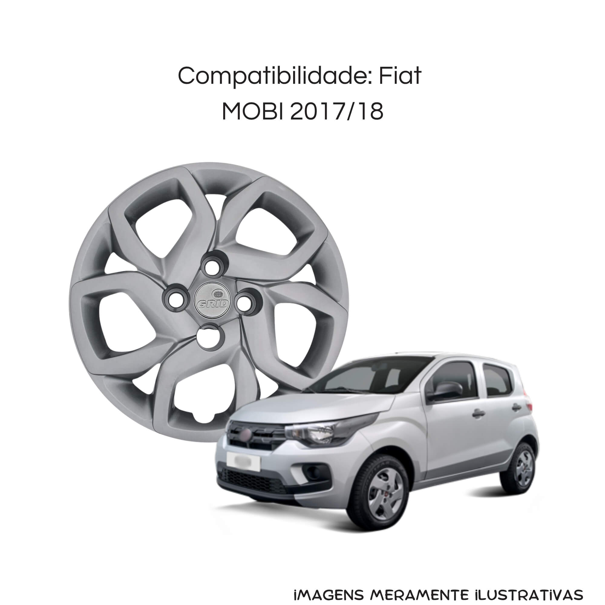 Calota Aro 14" Prata Mod Fiat Mobi 2017 / 2018 (Jogo c/ 4 Calotas) Grid - 291CB-PTA-E