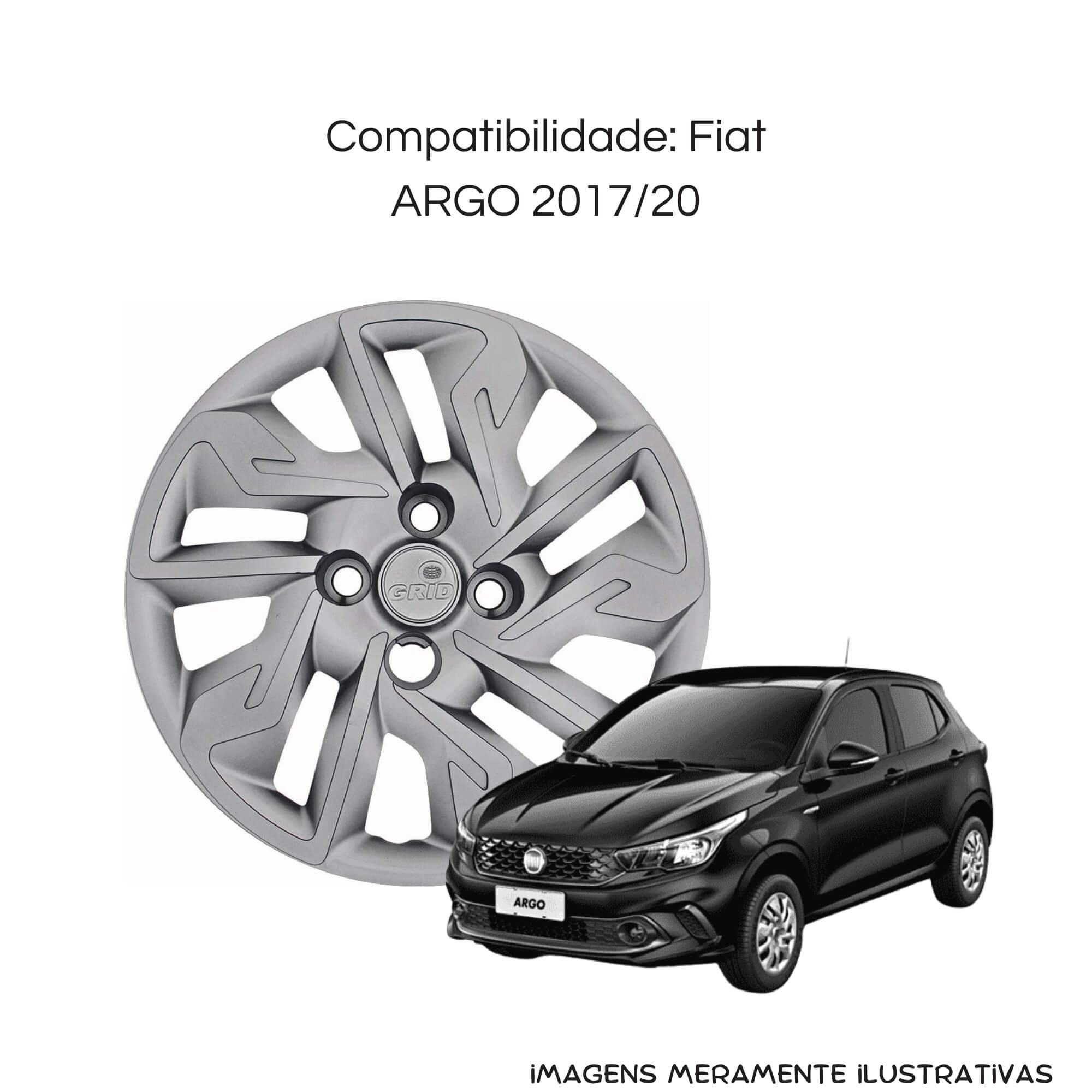 Calota Aro 14" Prata Mod Fiat Argo 2017 / 2020 (Jogo c/ 4 Calotas) Grid - 292CB-PTA-E