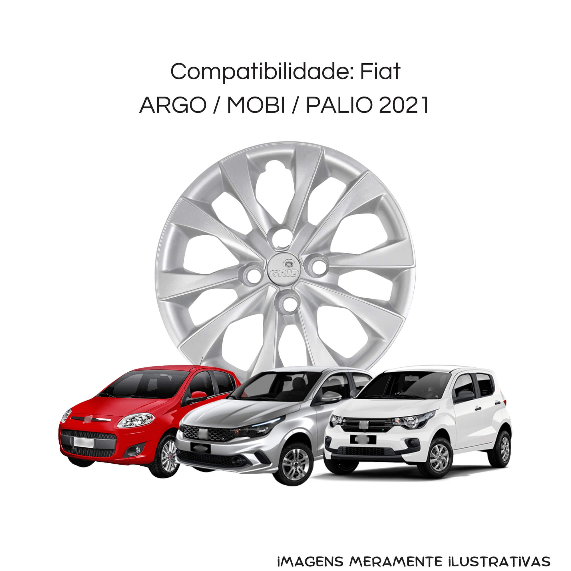 Calota Aro 14" Prata Mod Fiat Mobi Argo Palio 2021 (Jogo c/ 4 Calotas) Grid - 293CB-PTA-E