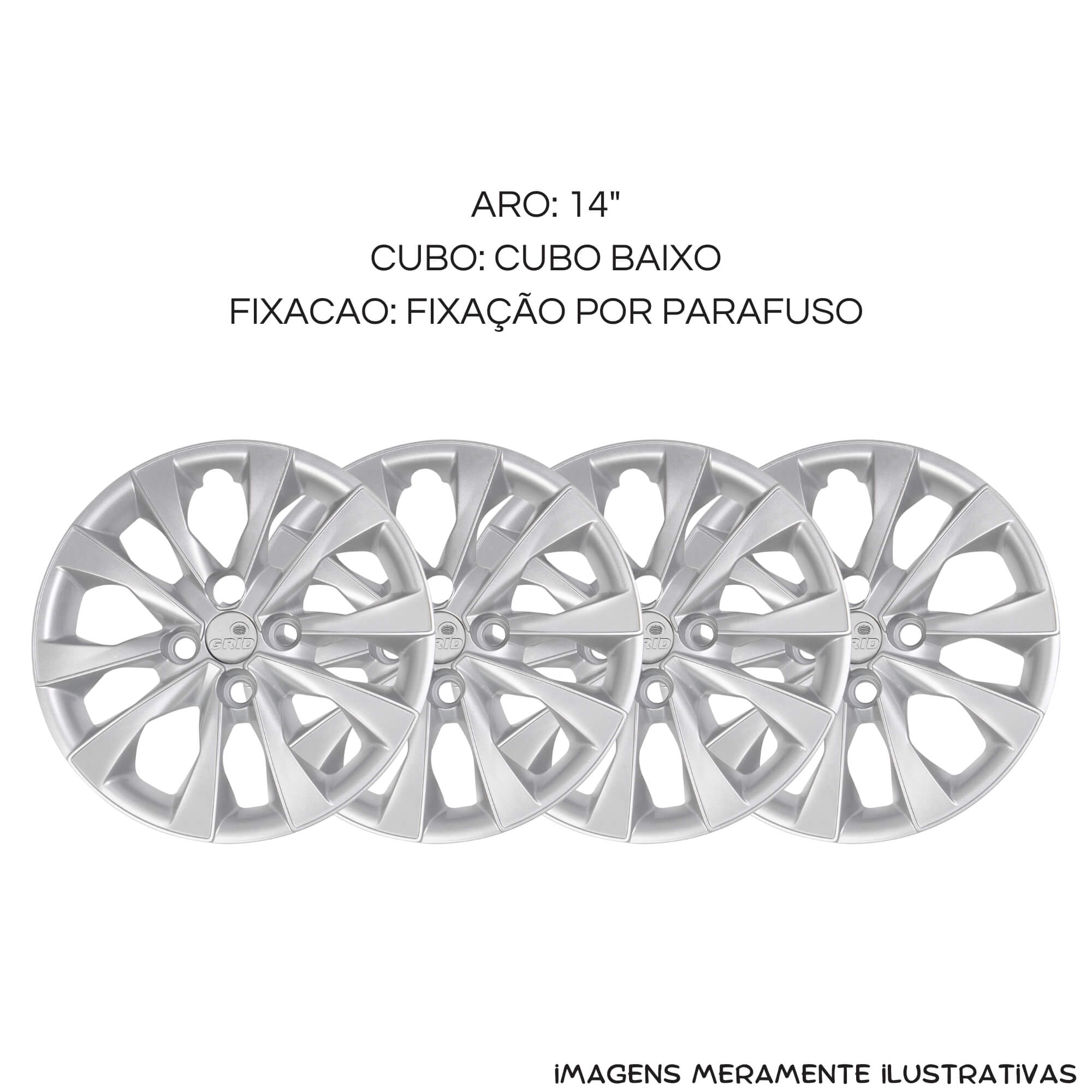 Calota Aro 14" Prata Mod Fiat Mobi Argo Palio 2021 (Jogo c/ 4 Calotas) Grid - 293CB-PTA-E