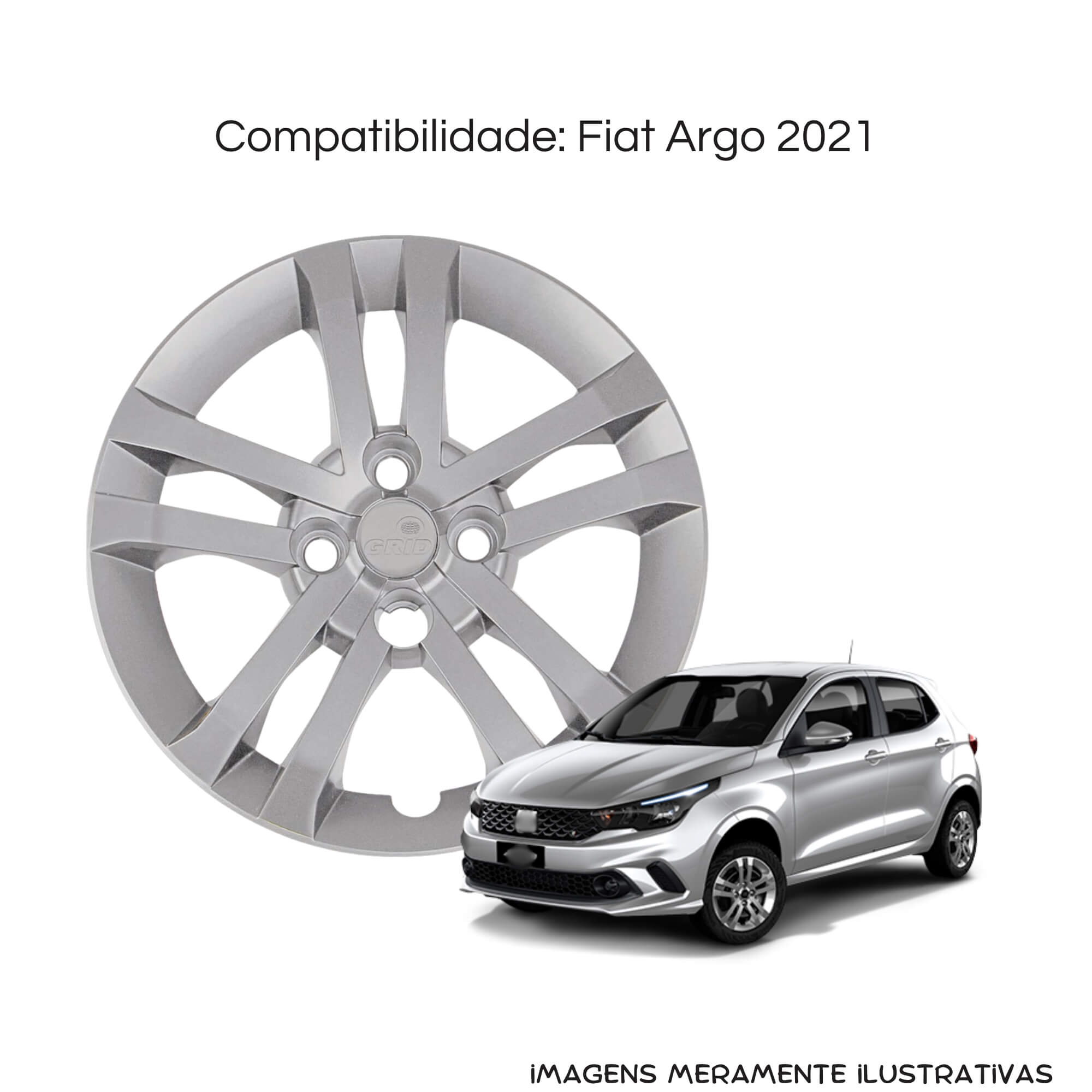 Calota Aro 14" Prata Mod Argo 2021 (Jogo c/ 4 Calotas) Grid - 294CB-PTA-E