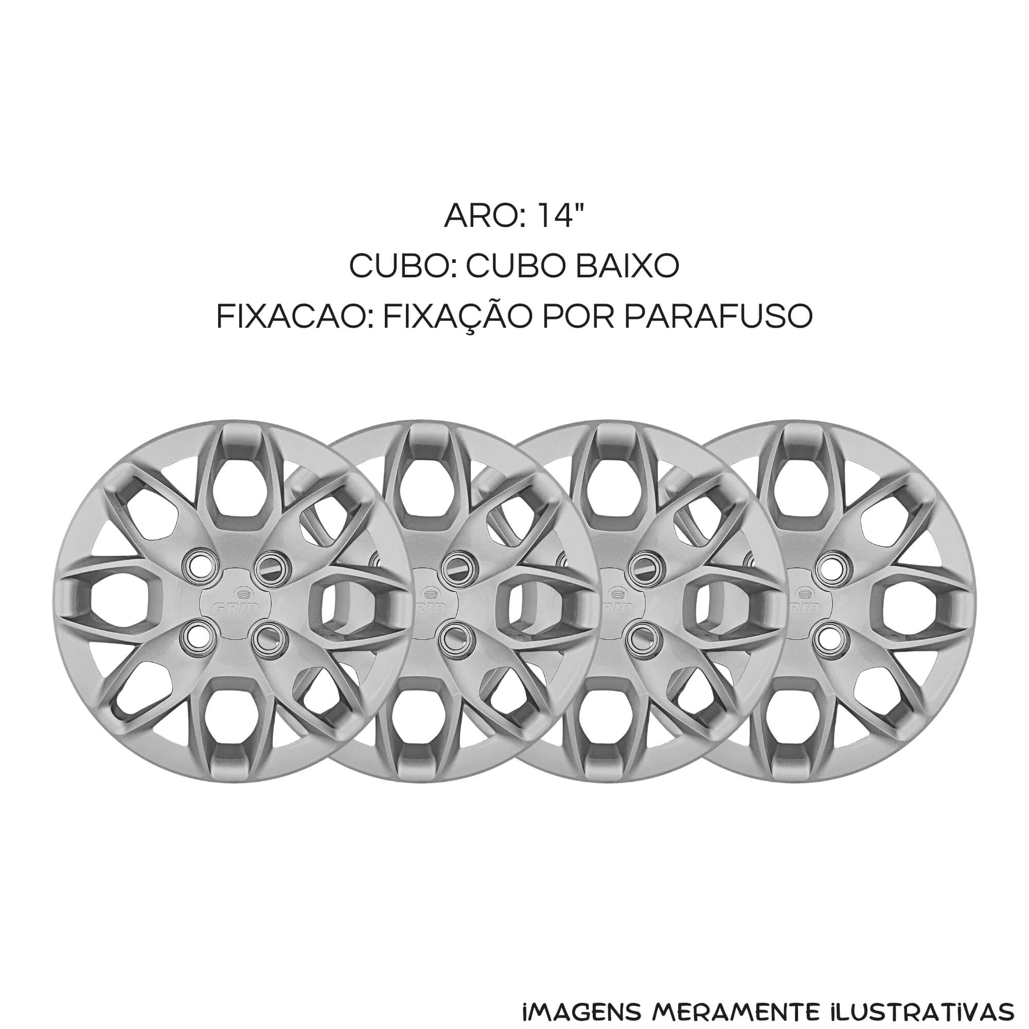 Calota Aro 14" Prata Ford Ka Hatch / Sedan 2015 / 2018 (Jogo c/ 4 Calotas) Grid - 342CB-PTA-E