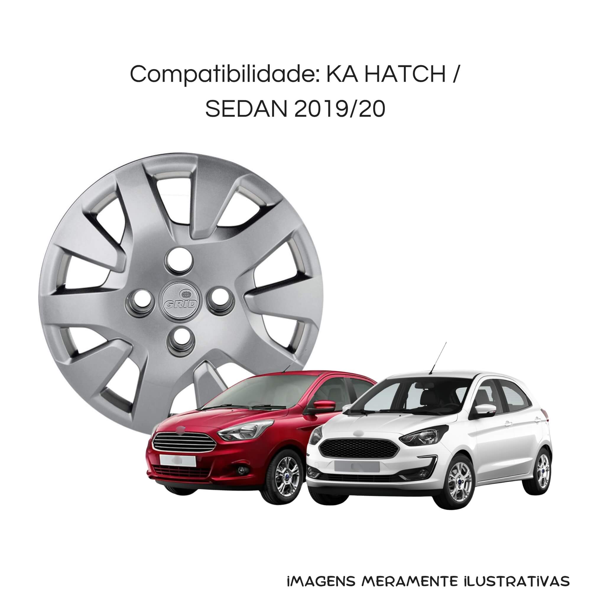 Calota 14" Prata Mod Ford Ka Hatch / Sedan 2019 / 2020 (Jogo c/ 4 Calotas) Grid - 343CB-PTA-E