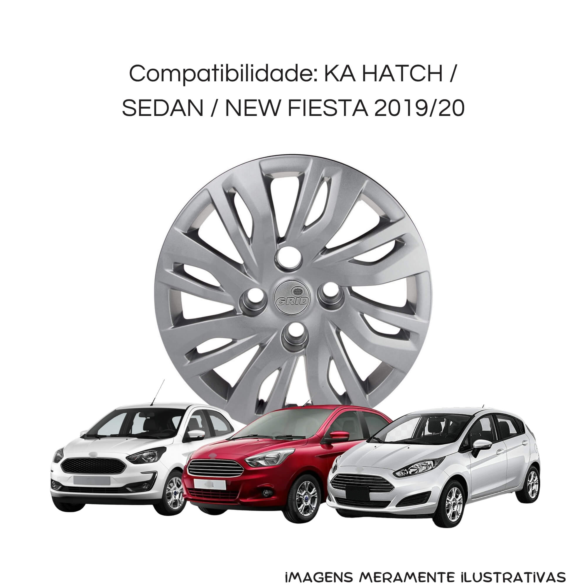 Calota 14" Prata Ford Ka Hatch/ Sedan New Fiesta 2019/20 (Jogo c/ 4 Calotas) Grid - 344CB-PTA-E