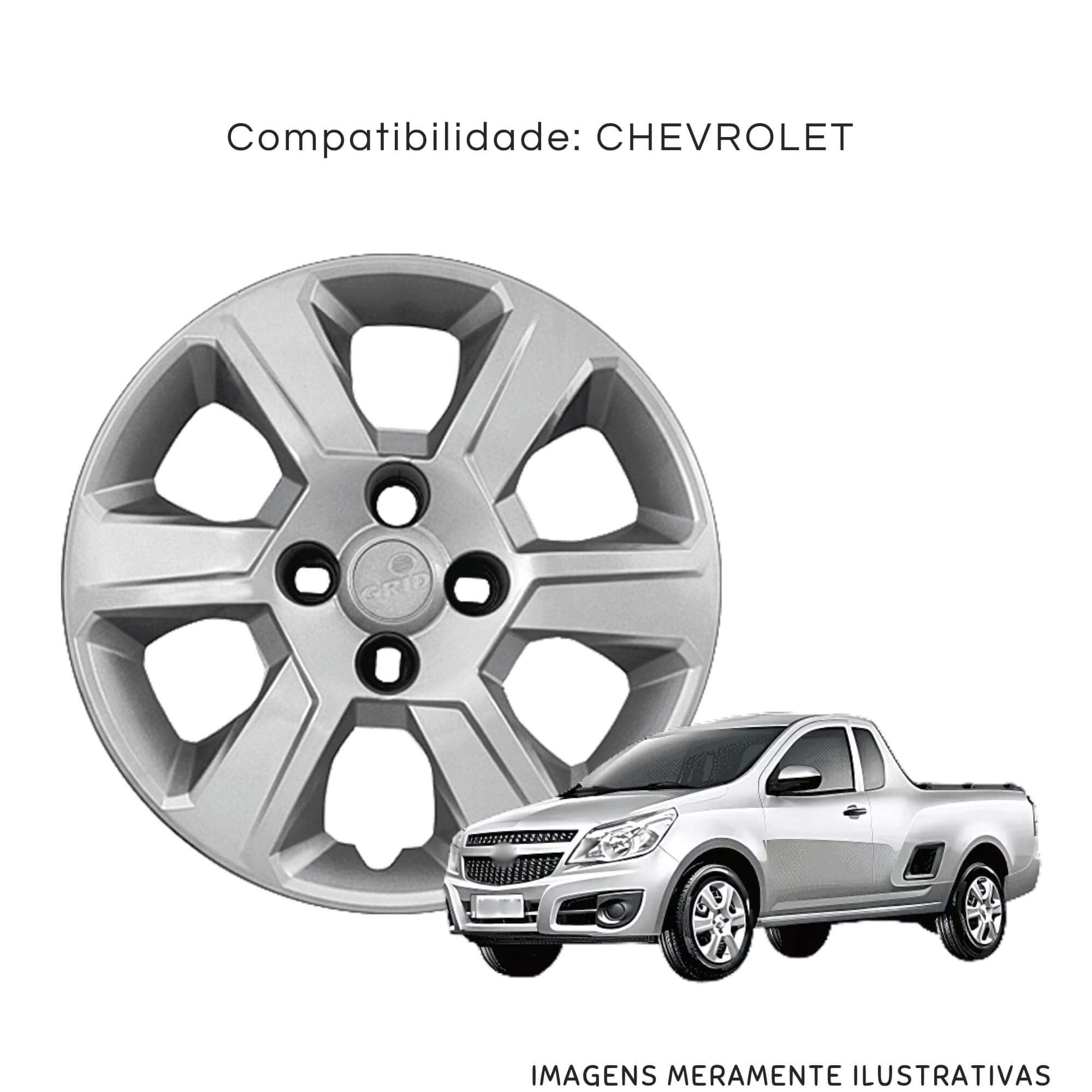 Calota Aro 14" Prata Mod Montana Chevrolet 2011 / 2020 (Jogo c/ 4 Calotas) Grid - 370CB-PTA-E