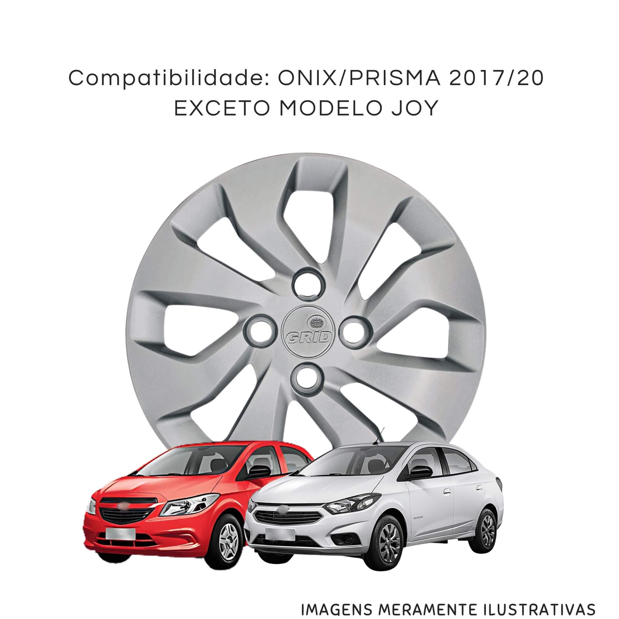 Calota Aro 14" Prata Mod Onix Prisma 2017 / 2020 (Jogo c/ 4 Calotas) Grid - 373CB-PTA-E