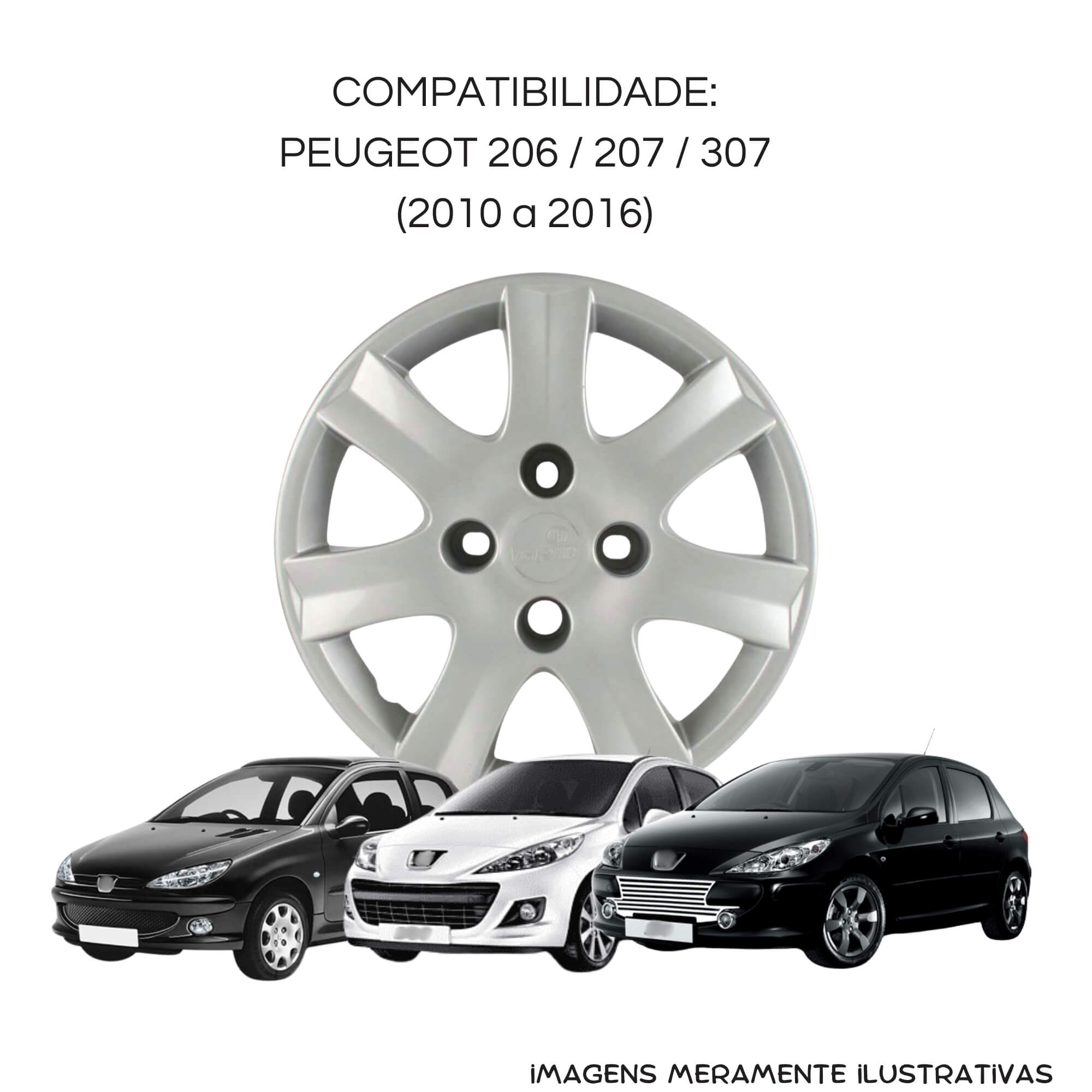 Calota Aro 14" Prata Mod Peugeot 206/207/307 2010 / 2016 (Jogo c/ 4 Calotas) Grid - 867CB-PTA-E