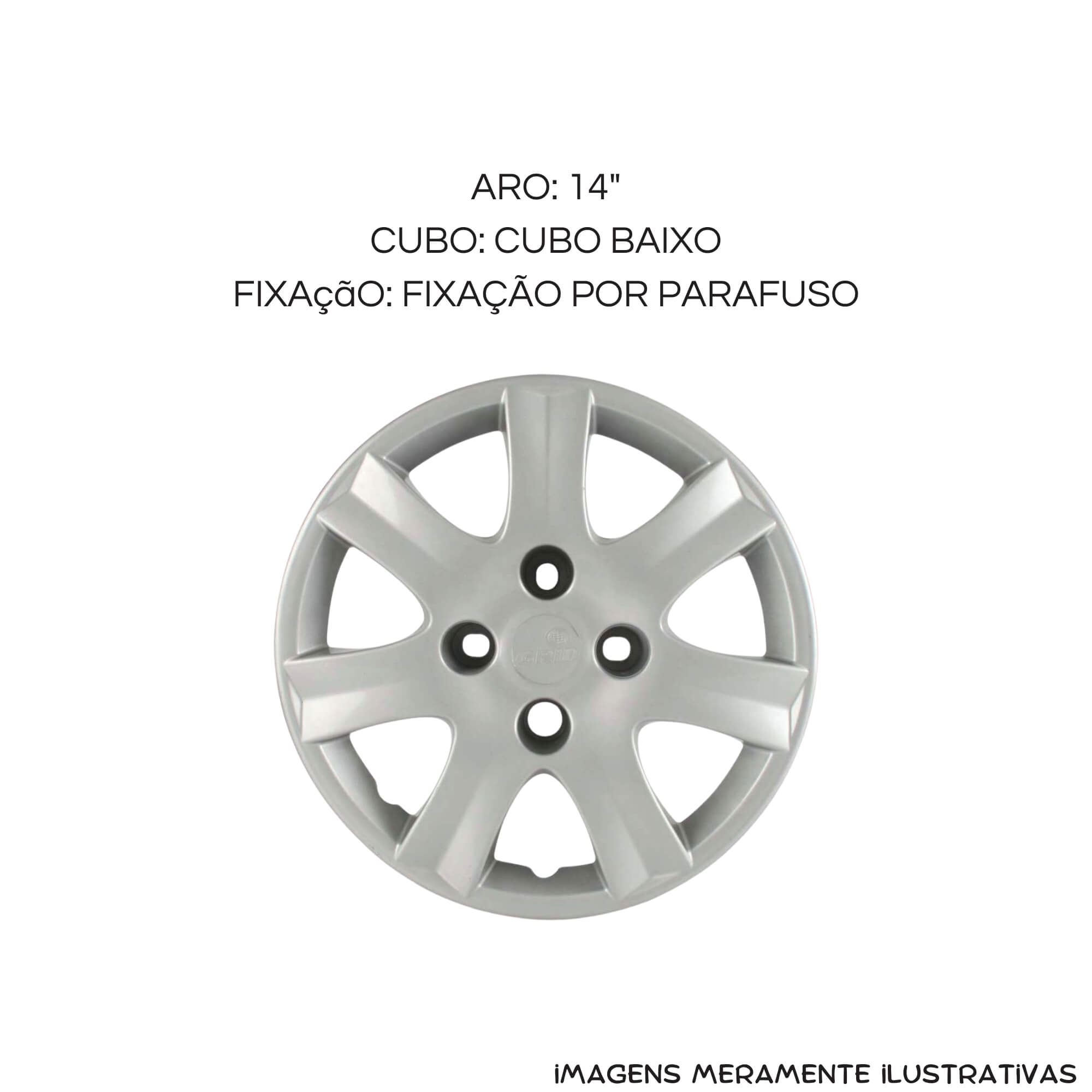 Calota Aro 14" Prata Mod Peugeot 206/207/307 2010 / 2016 (Jogo c/ 4 Calotas) Grid - 867CB-PTA-E