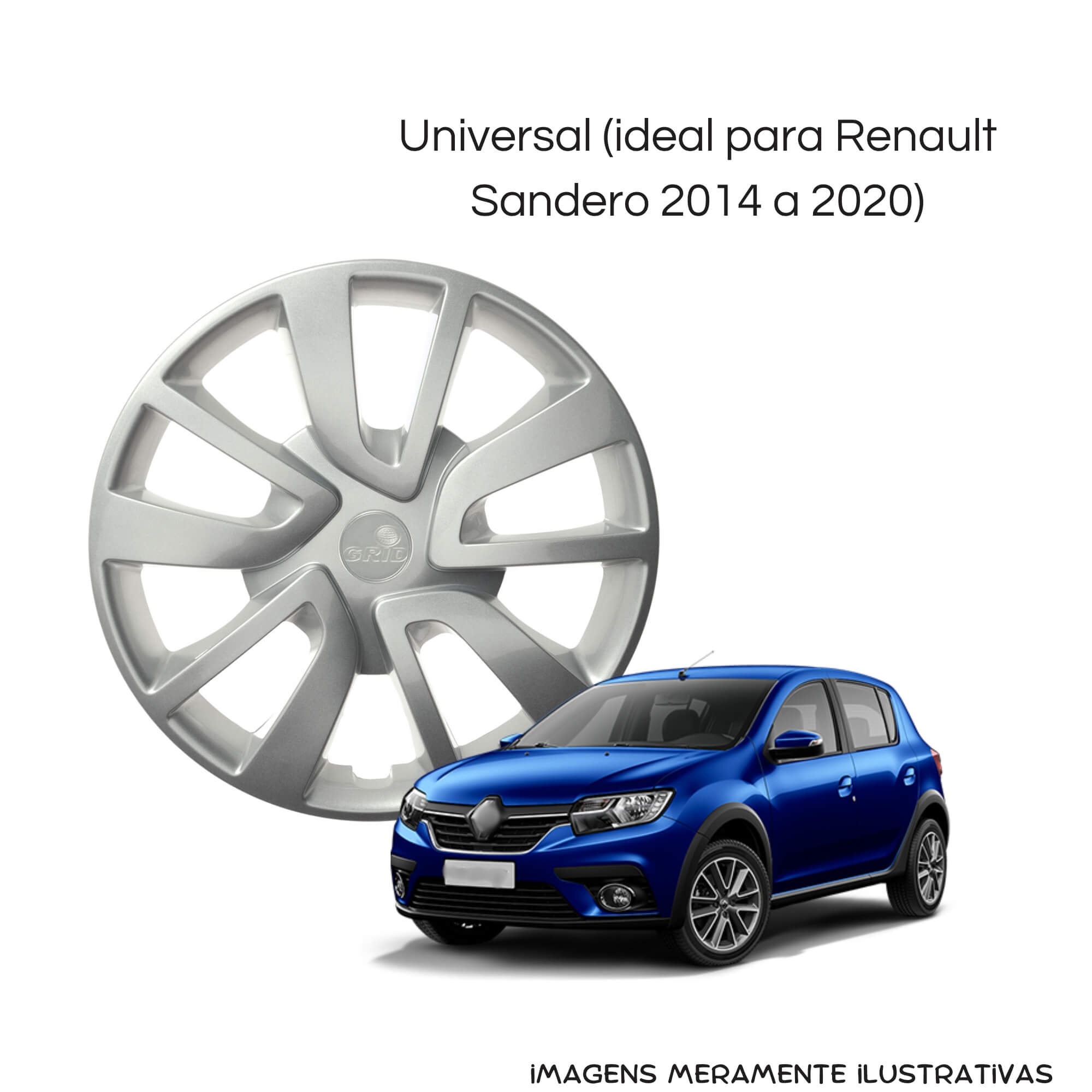 Calota Aro 14" Prata Universal Ideal Sandero 2014 / 2020 (Jogo c/ 4 Calotas) Grid - 870AR-PTA-E