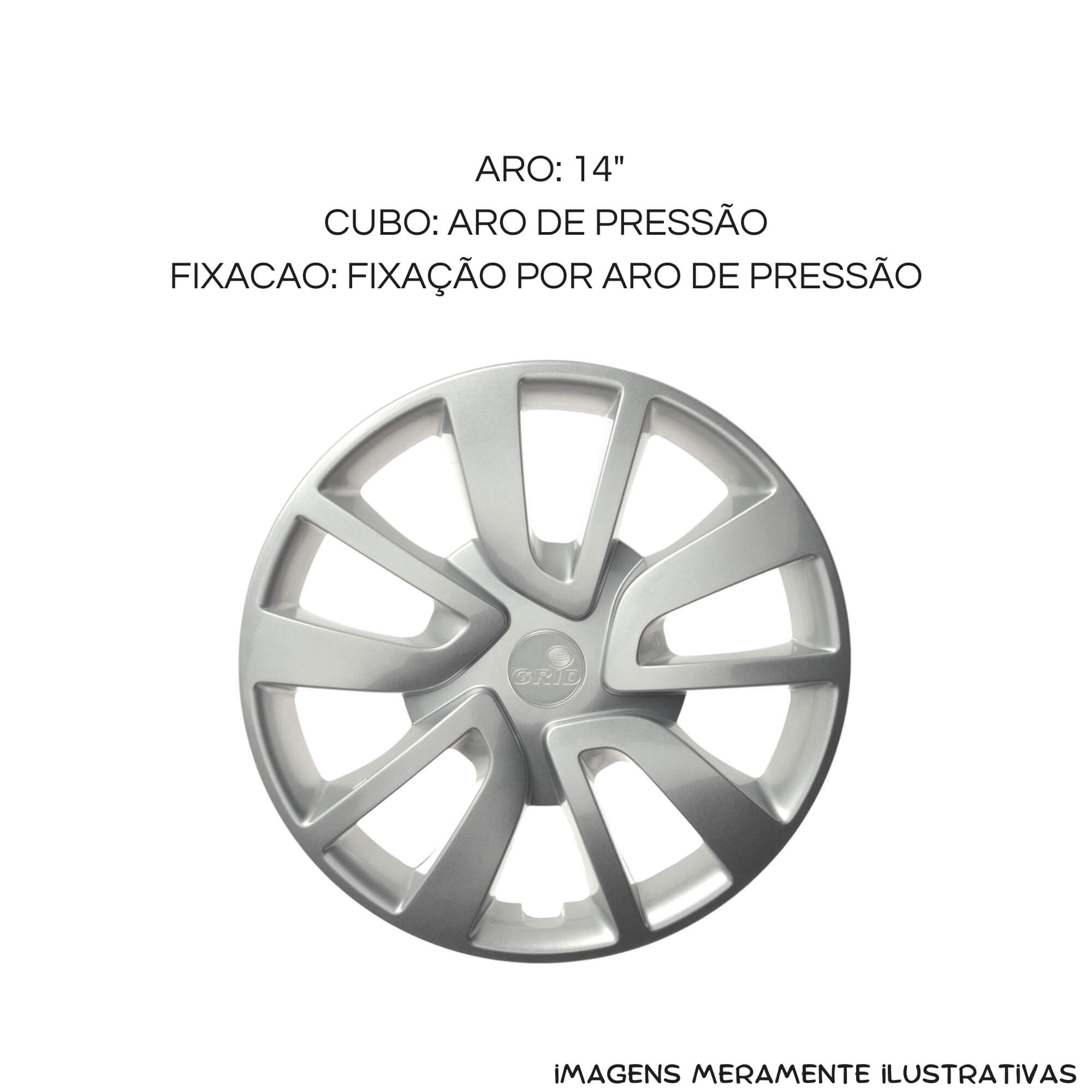 Calota Aro 14" Prata Universal Ideal Sandero 2014 / 2020 (Jogo c/ 4 Calotas) Grid - 870AR-PTA-E