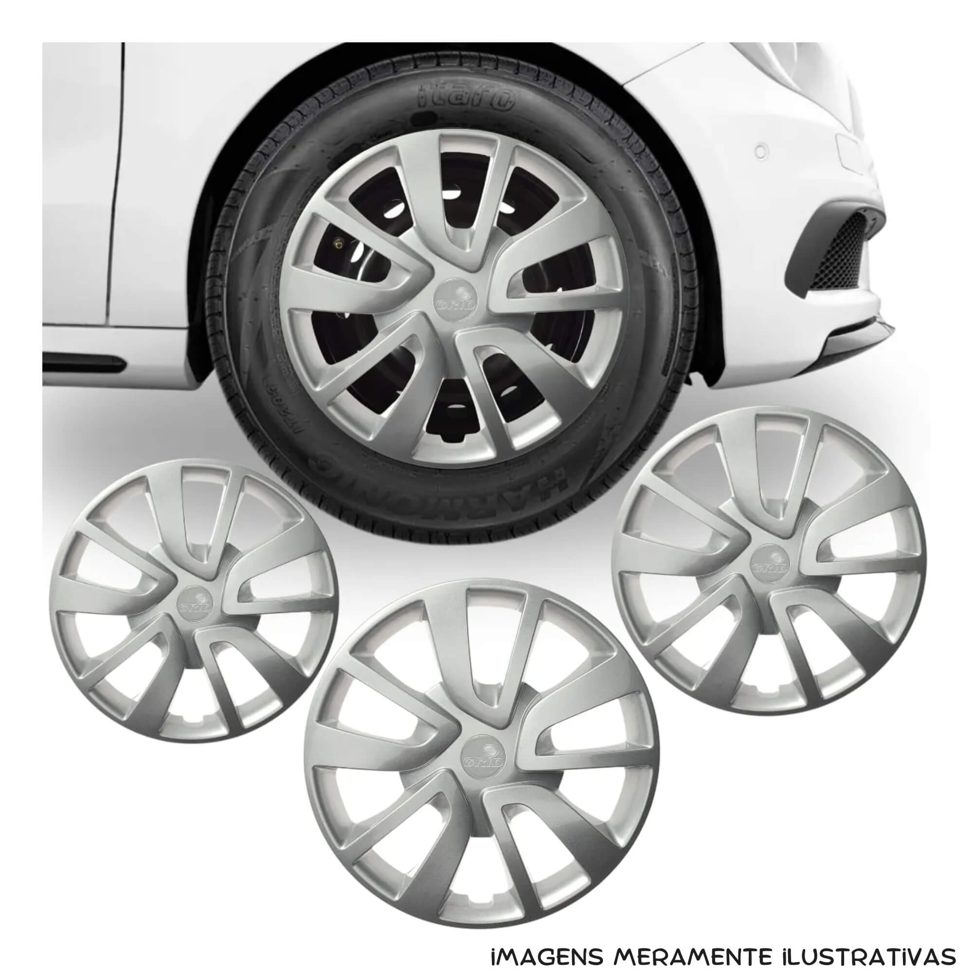 Calota Aro 14" Prata Universal Ideal Sandero 2014 / 2020 (Jogo c/ 4 Calotas) Grid - 870AR-PTA-E