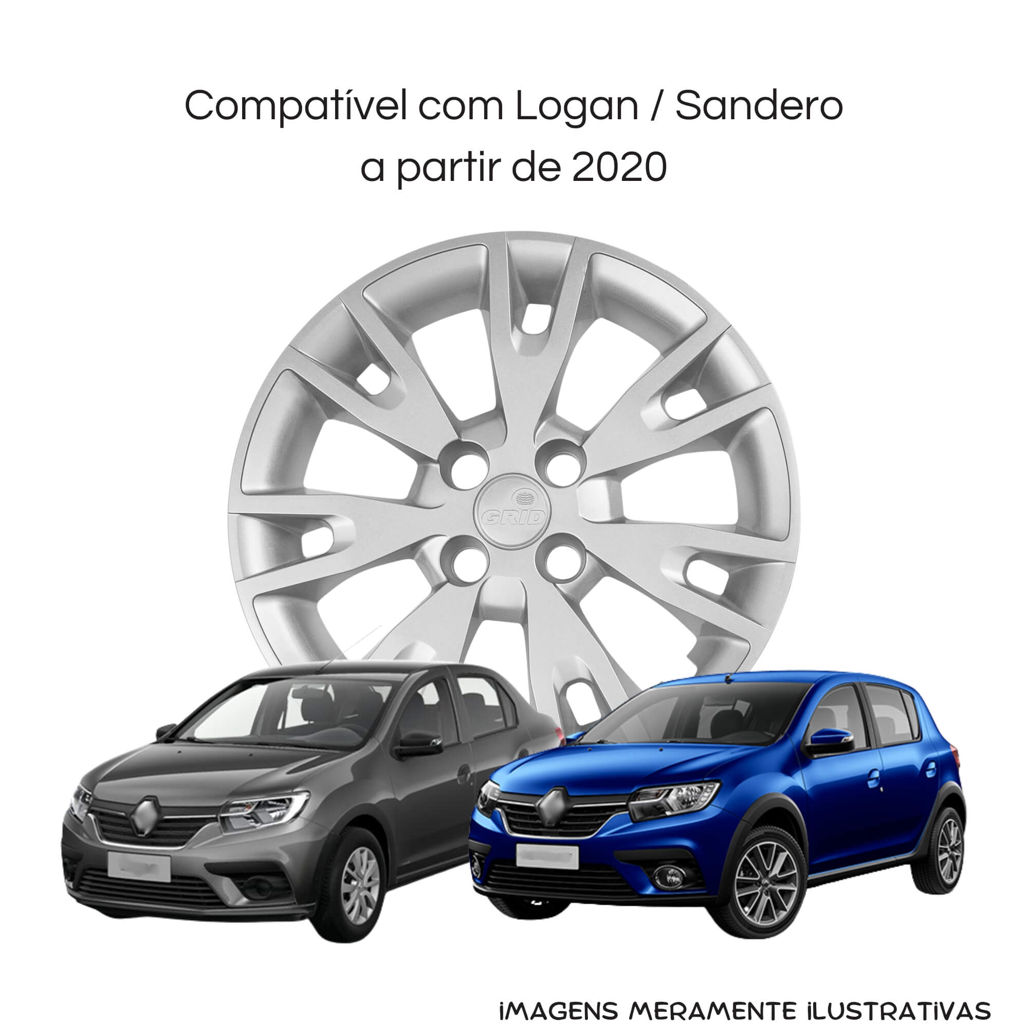 Calota Aro 15" Prata Mod Logan / Sandero a partir de 2020 (Jogo c/ 4 Calotas)  Grid - 878AR-PTA-E