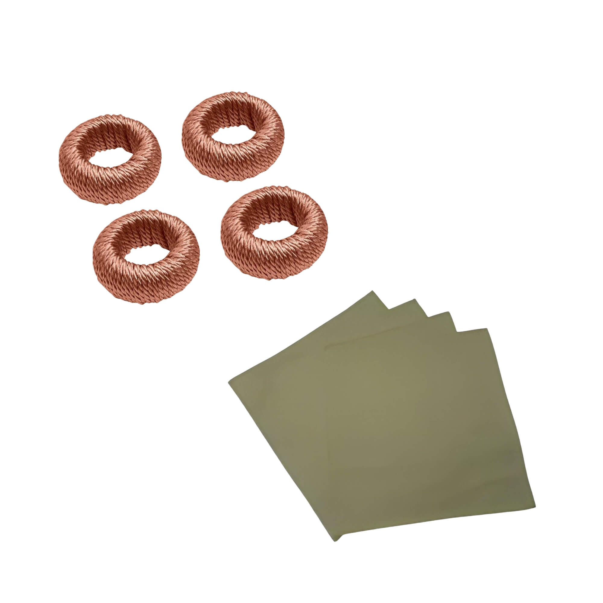 COMP Kit Jogo de Guardanapos L'Hermitage Algodão 4 peças + Conjunto 4 Argolas p/ Guardanapo Brinox