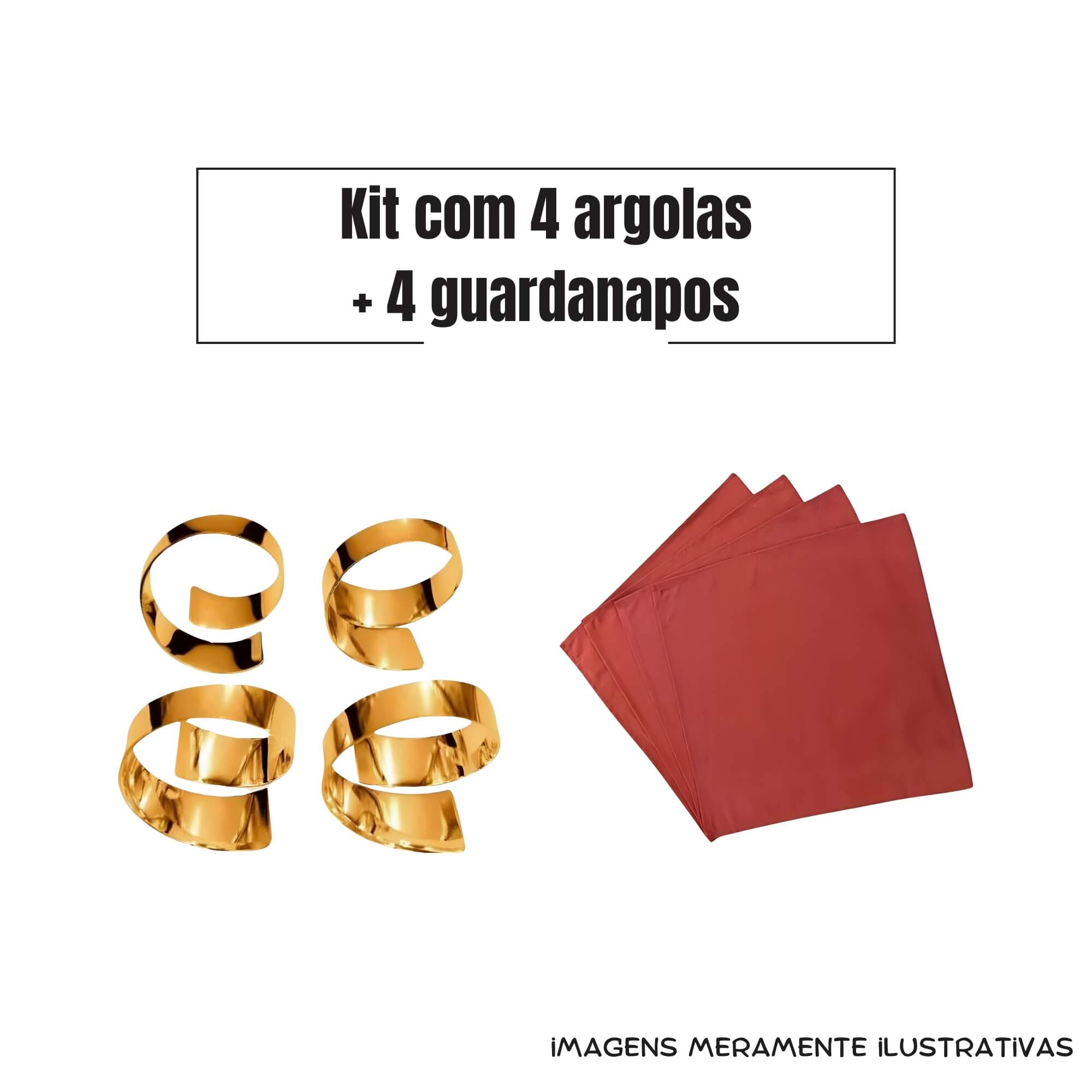 COMP Kit Conjunto 4 Argolas de Metal p/ Guardanapo + Jogo de Guardanapos L'Hermitage 4 peças Brinox