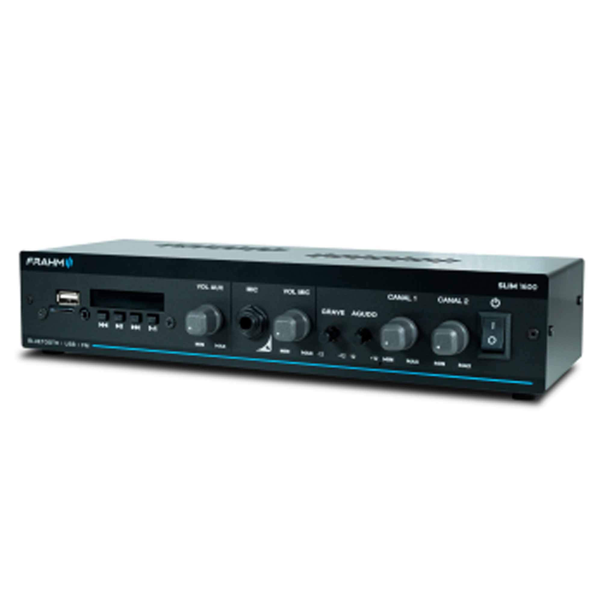 COMP Kit Amplificador Frahm SLIM 1600 G5 60W Bluetooth 5.0 + 4 Caixas PS 200 Preta Frahm