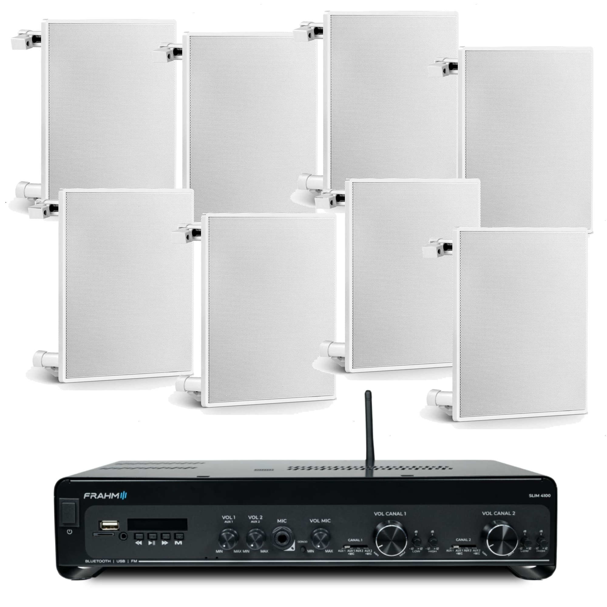 COMP Kit Som Ambiente Amplificador Slim 4100 G5 300W RMS (2x150W) + 8 Arandelas CX6 8 Ohms 40 RMS - FRAHM