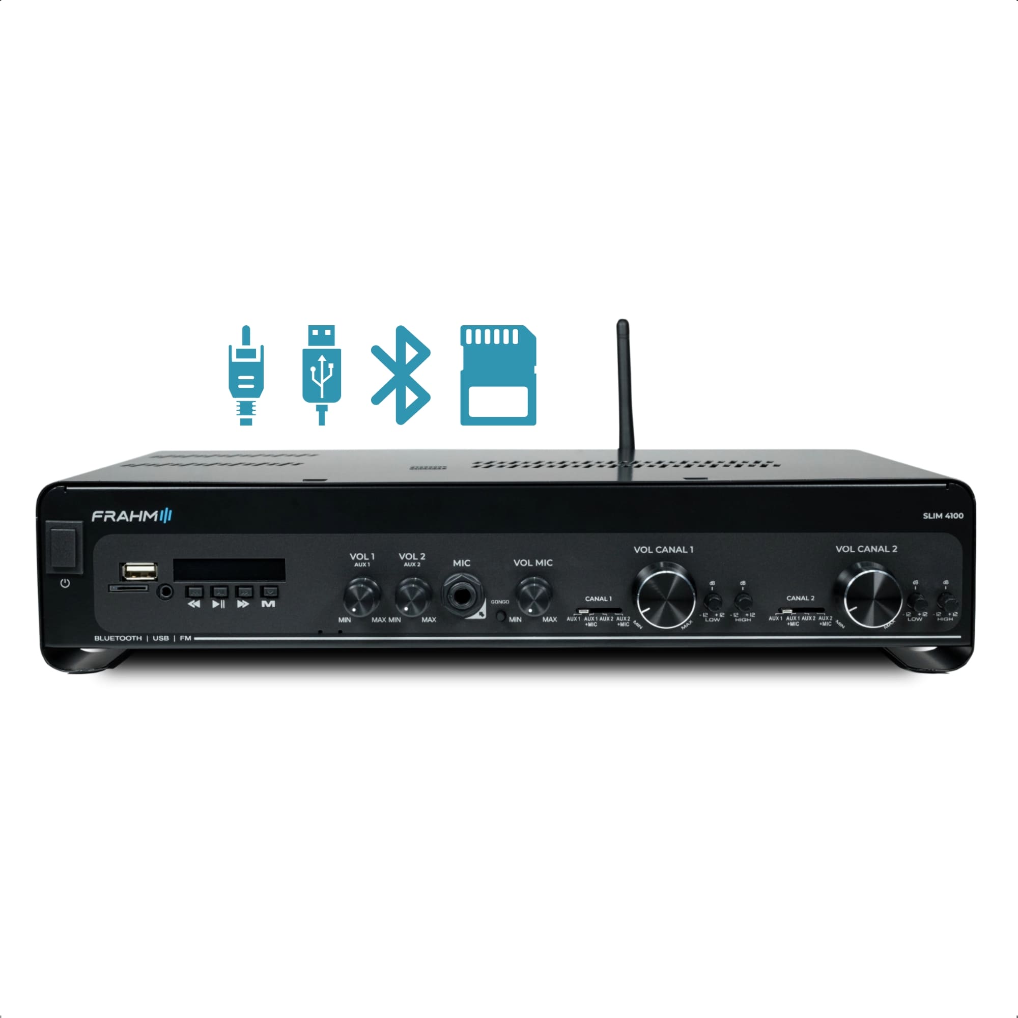 COMP Kit Som Ambiente Amplificador Slim 4100 G5 300W RMS (2x150W) + 8 Arandelas CX6 8 Ohms 40 RMS - FRAHM