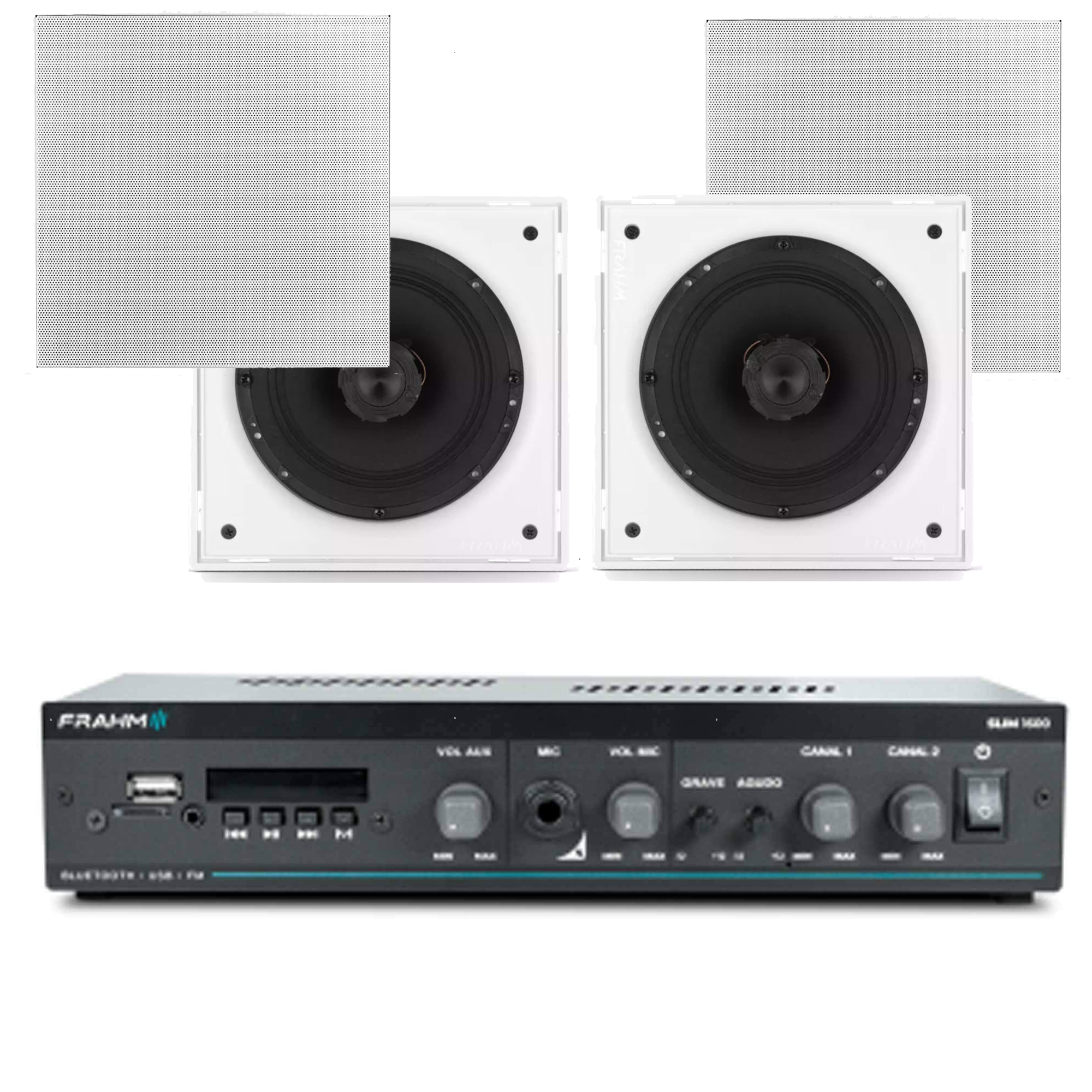 COMP Kit Amplificador Receiver SLIM 1600 MC G5 60W + 4 Arandelas CX6 Quadrada 40 Watts  - FRAHM
