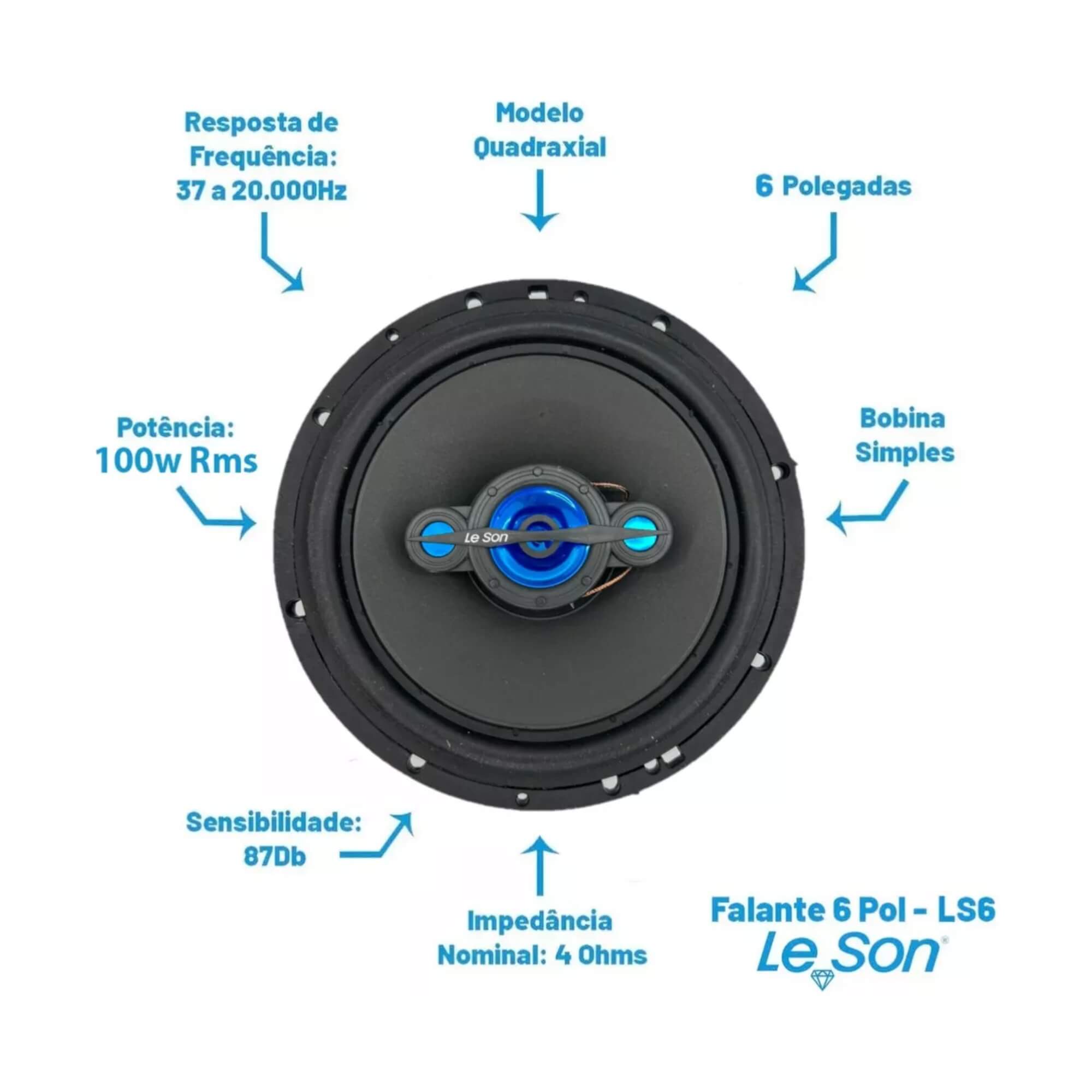 COMP Kit 4 Alto Falantes Quadriaxial 6 Polegadas 200W 4R Preto Leson - 2LSNE0060