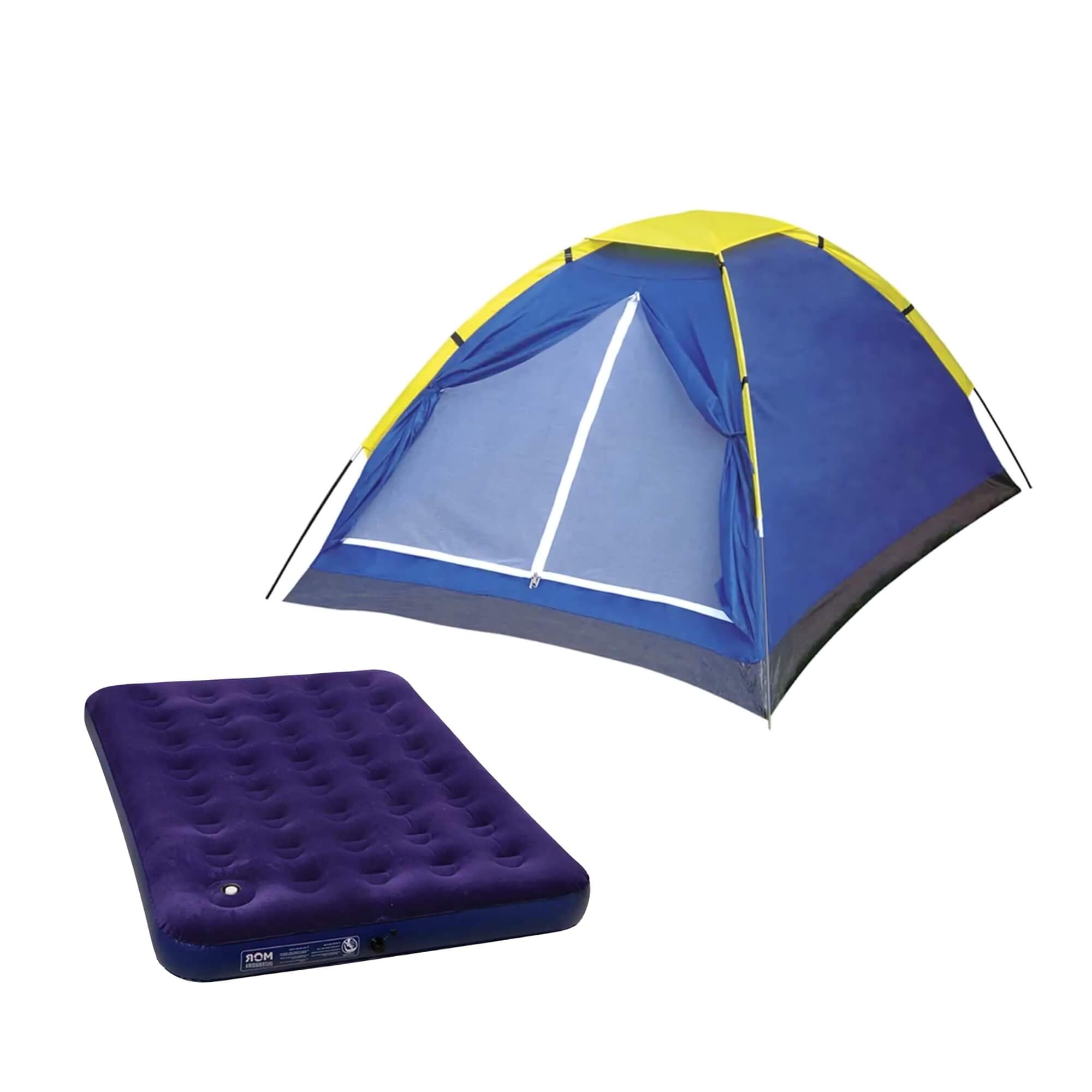 COMP Kit Barraca Camping Iglu p/ 3 Pessoas + Colchão Inflável Casal c/ Inflador tipo Fole MOR