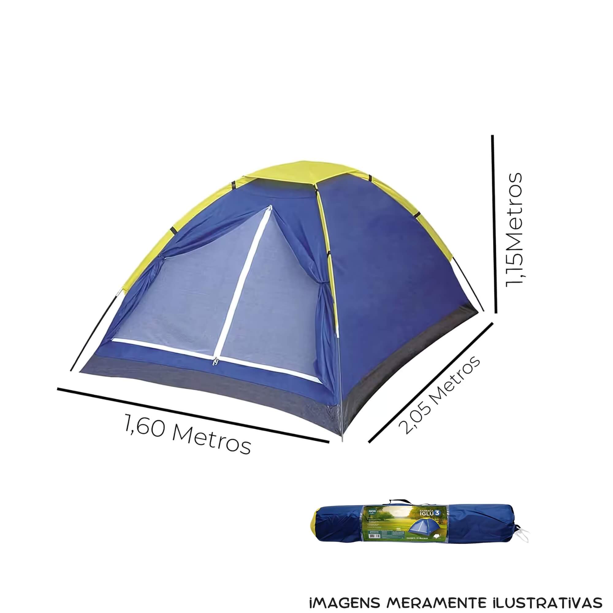 COMP Kit Barraca Camping Iglu p/ 3 Pessoas + Colchão Inflável Casal c/ Inflador tipo Fole MOR