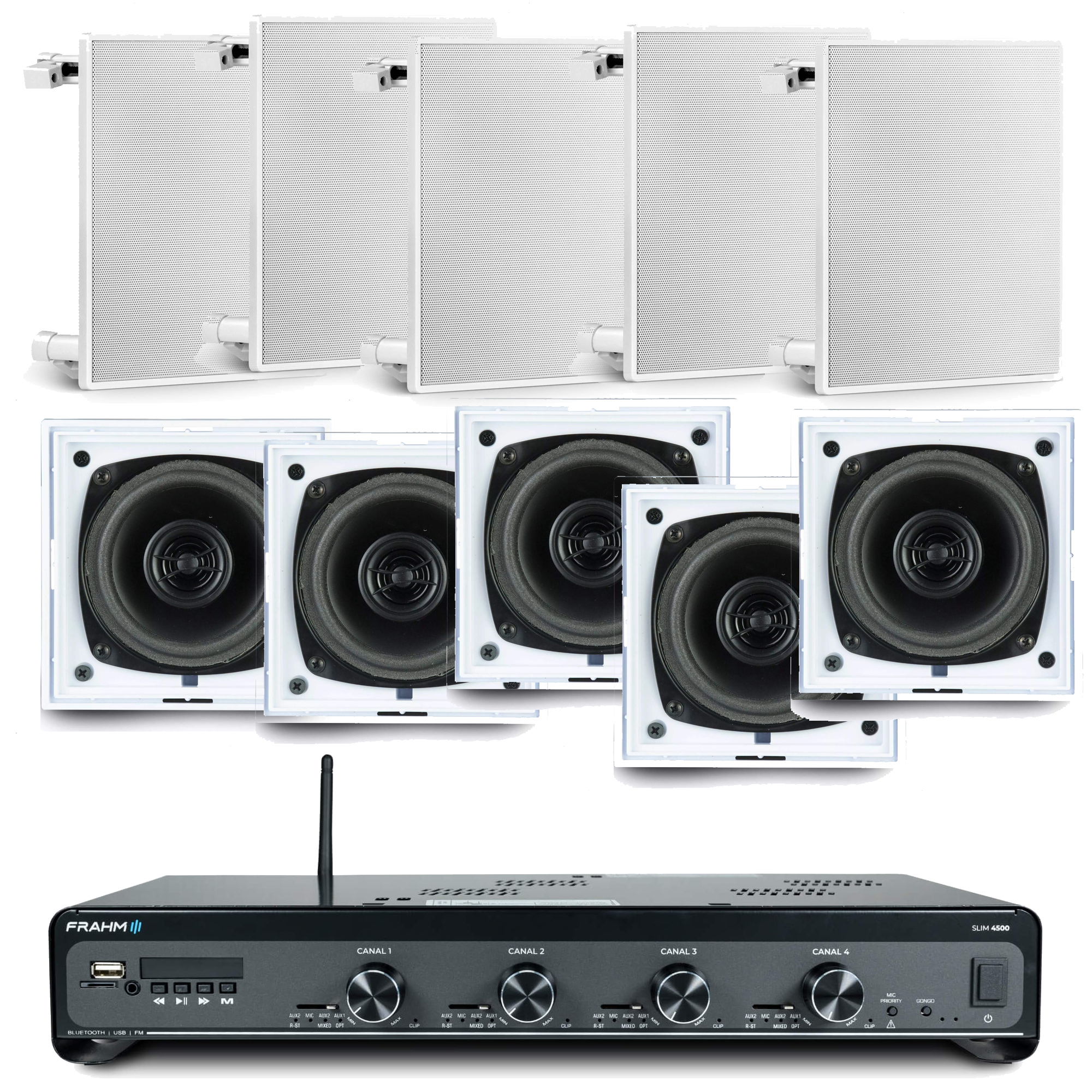 COMP Kit Amplificador Slim 4500 G5 4 Canais 120W + 10 Arandelas Quadradas 40W Branca - Frahm