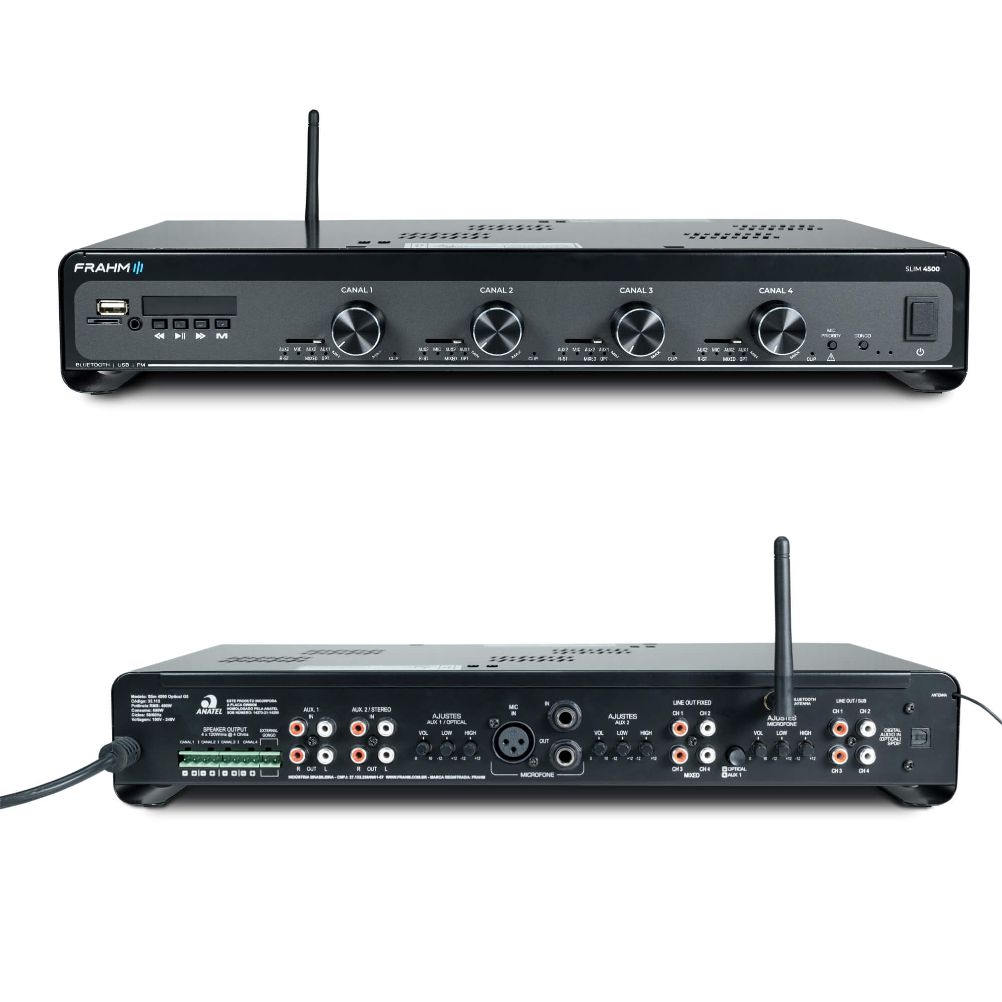 COMP Kit Amplificador Slim 4500 G5 4 Canais 120W + 10 Arandelas Quadradas 40W Branca - Frahm